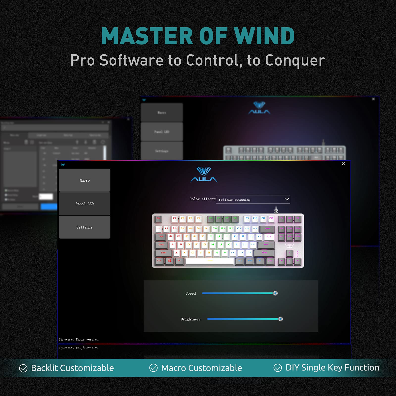 AULA F3287 Wired TKL Rainbow Mechanical Gaming Keyboard, 80 Compact