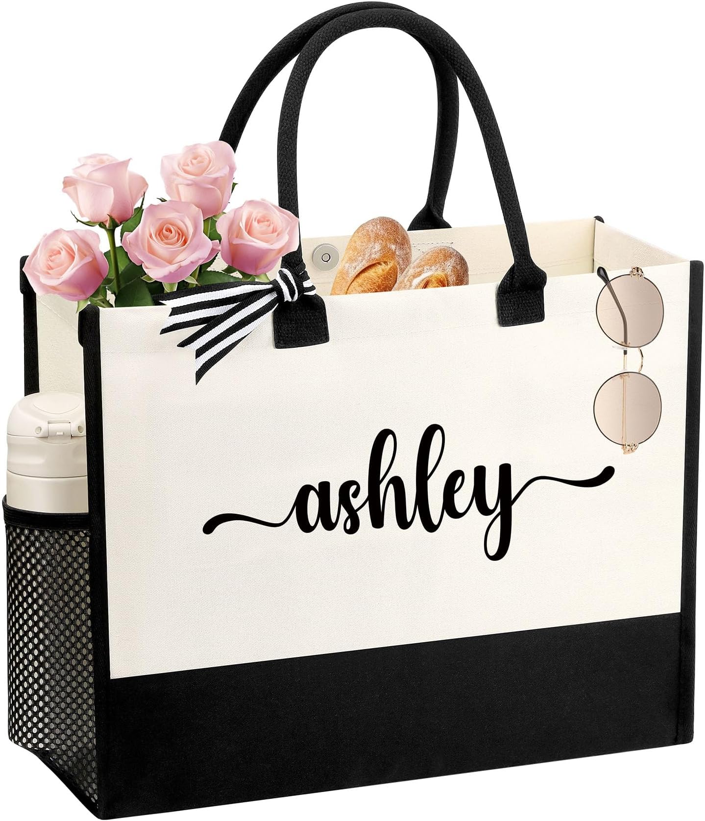 Personalized Name Tote Bag for Women, Birthday Best Friend Bridesmaid Gifts for Women Canvas Initial Tote Bags