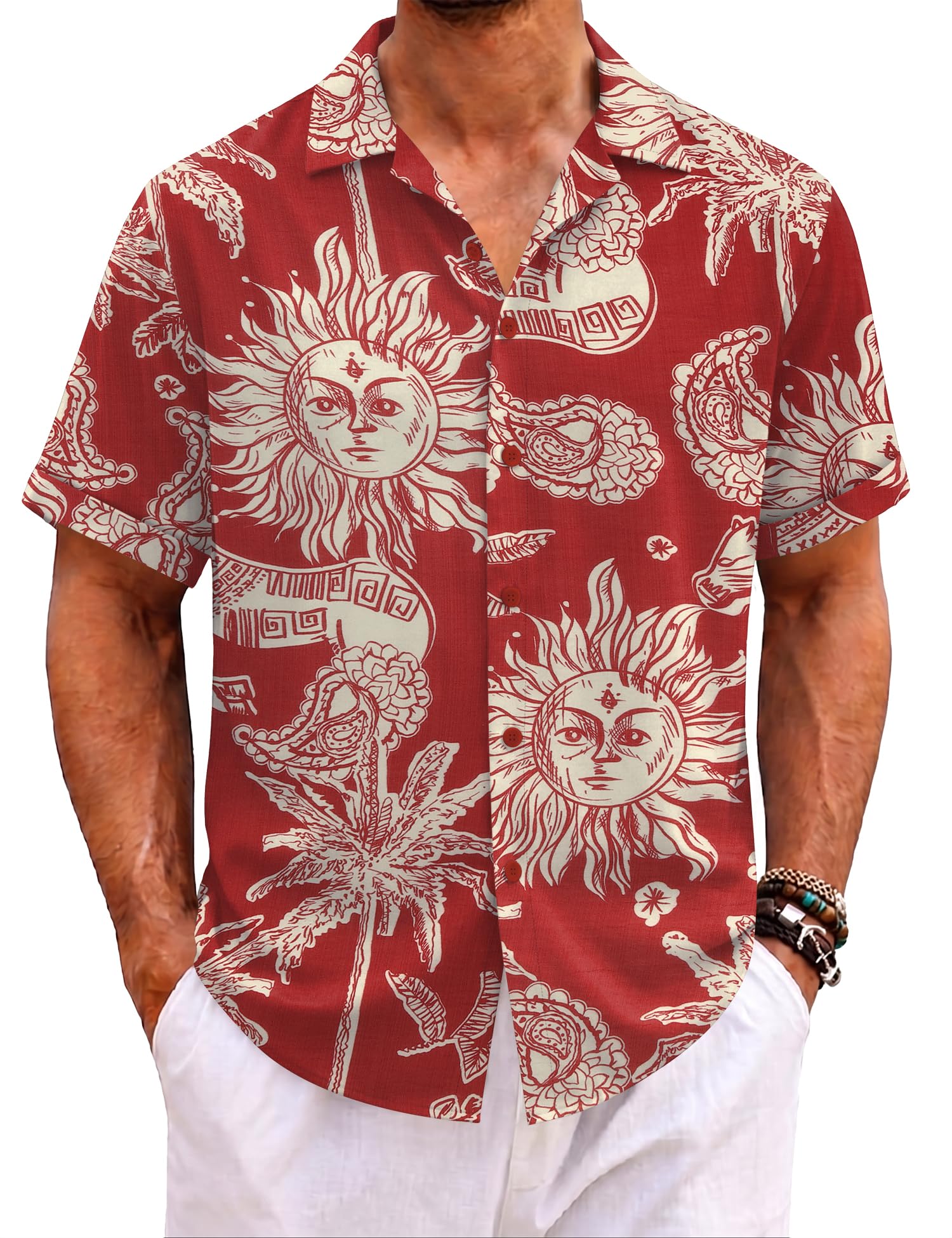 EFFAN Herren Hawaii Hemd Kurzarm Knopfleiste Tropisches Blumenmuster Reguläre Passform Leicht Sommer Strand Urlaub Hemd