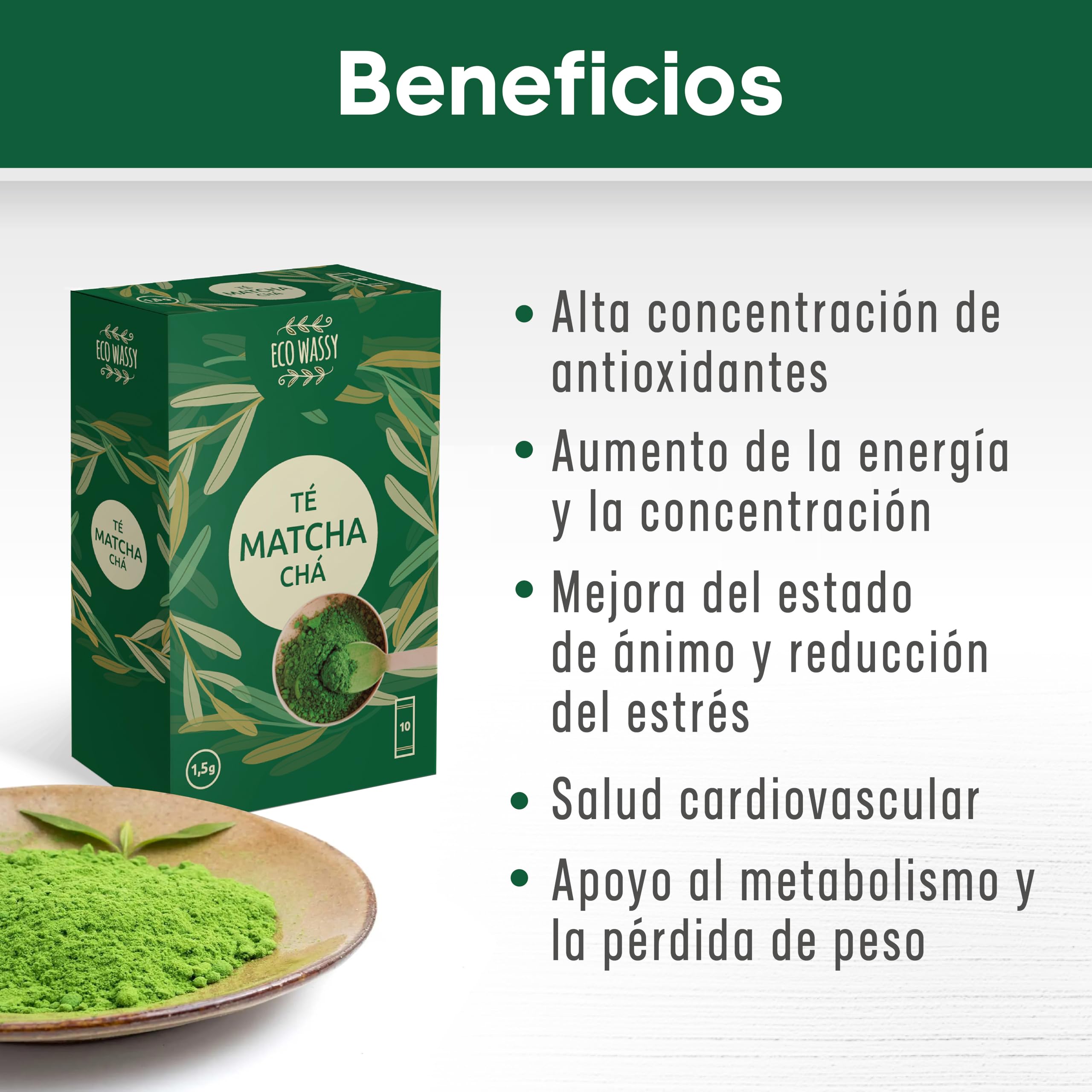 Te Matcha Certificado JAPONES. 50 Dosis Grado CEREMONIAL. 50 Sticks Individuales, Para Trasladar Facilmente. Matcha En Polvo 100% Natural. Reductor, Detox y Antioxidante. (50 Sticks, 50, unidad)