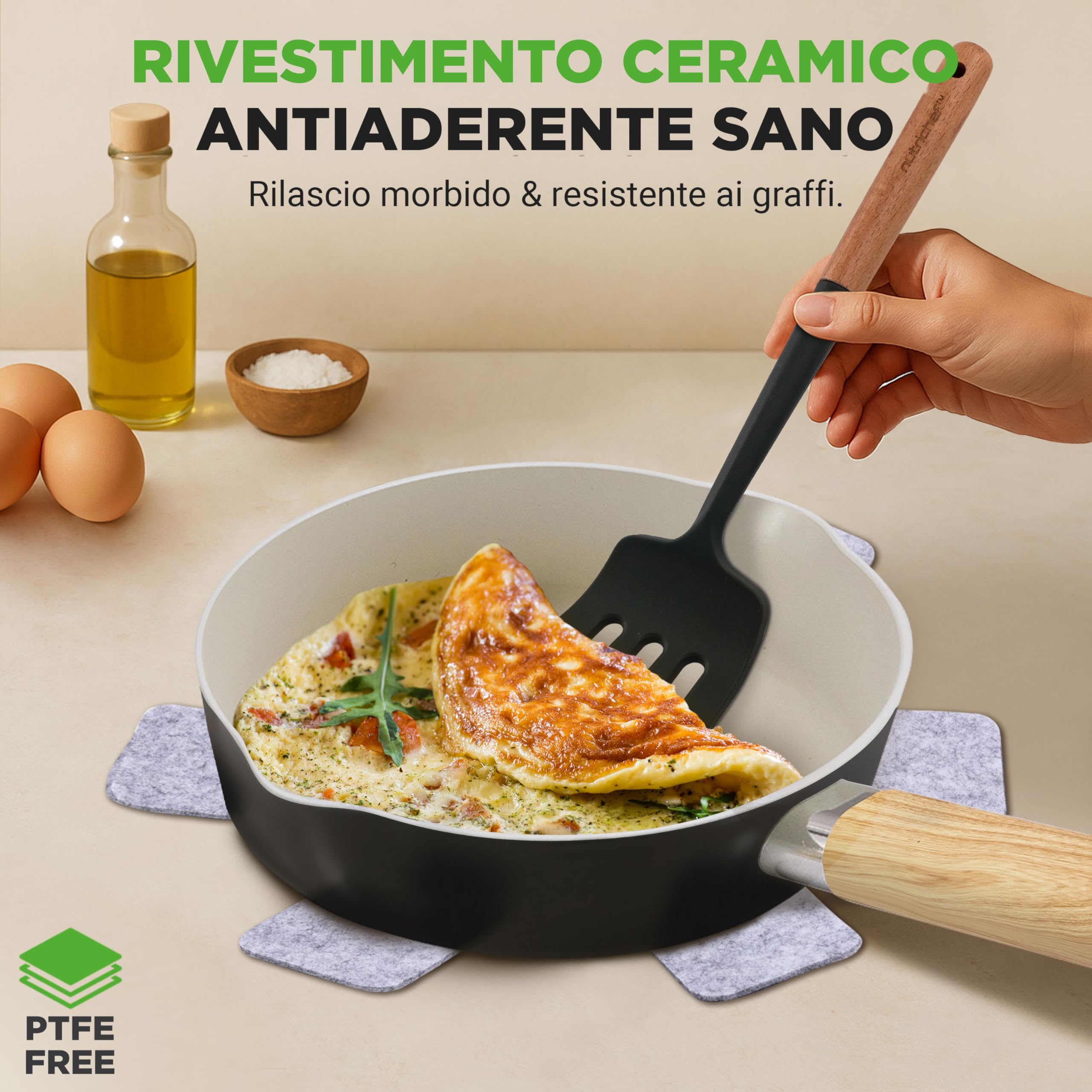NutriChef Set Pentole e Padelle 14 Pezzi in Ceramica Antiaderenti, Compatibili Induzione, Coperchio in Vetro, Manici Antiscottatura, Lavabili in Lavastoviglie, Mestolo, Pinze e Spatola Inclusi, Nero