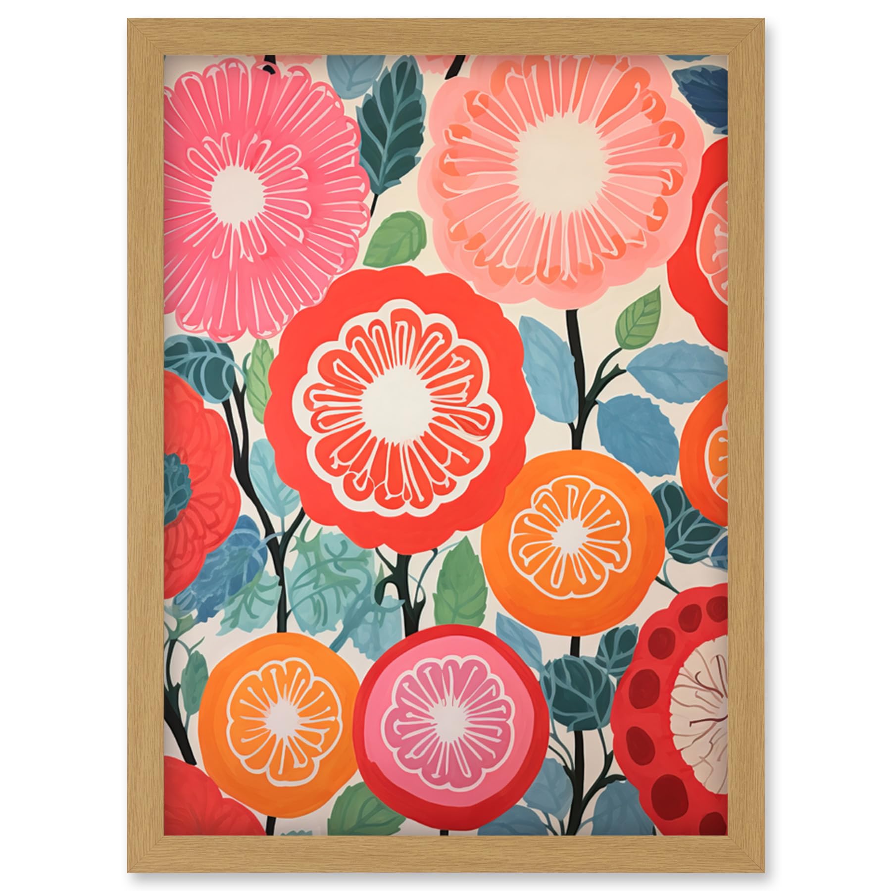 Artery8 Pomegranate Tree Flowers in Bloom Mediterranean Bright Floral Abstract Artwork Framed Wall Art Print A4