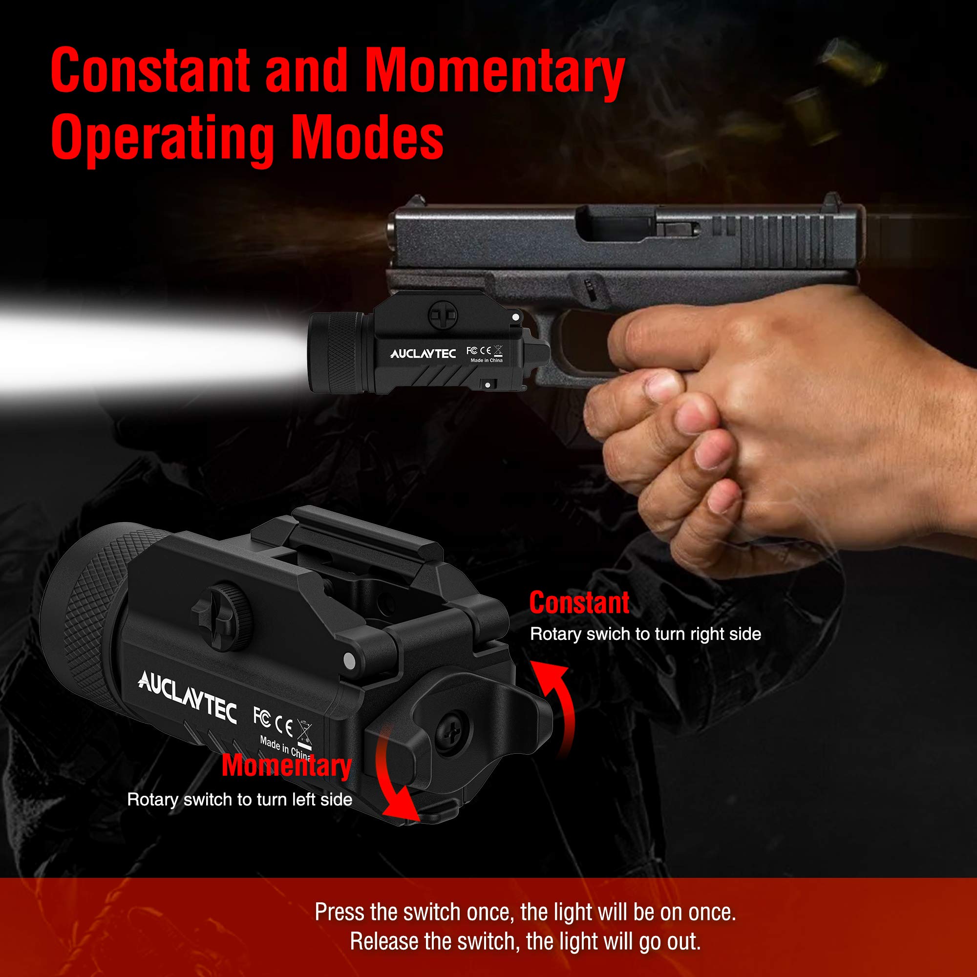 AUCLAYTEC Gun Light 1200 Lumens Compact Pistol Light LED Tactical for