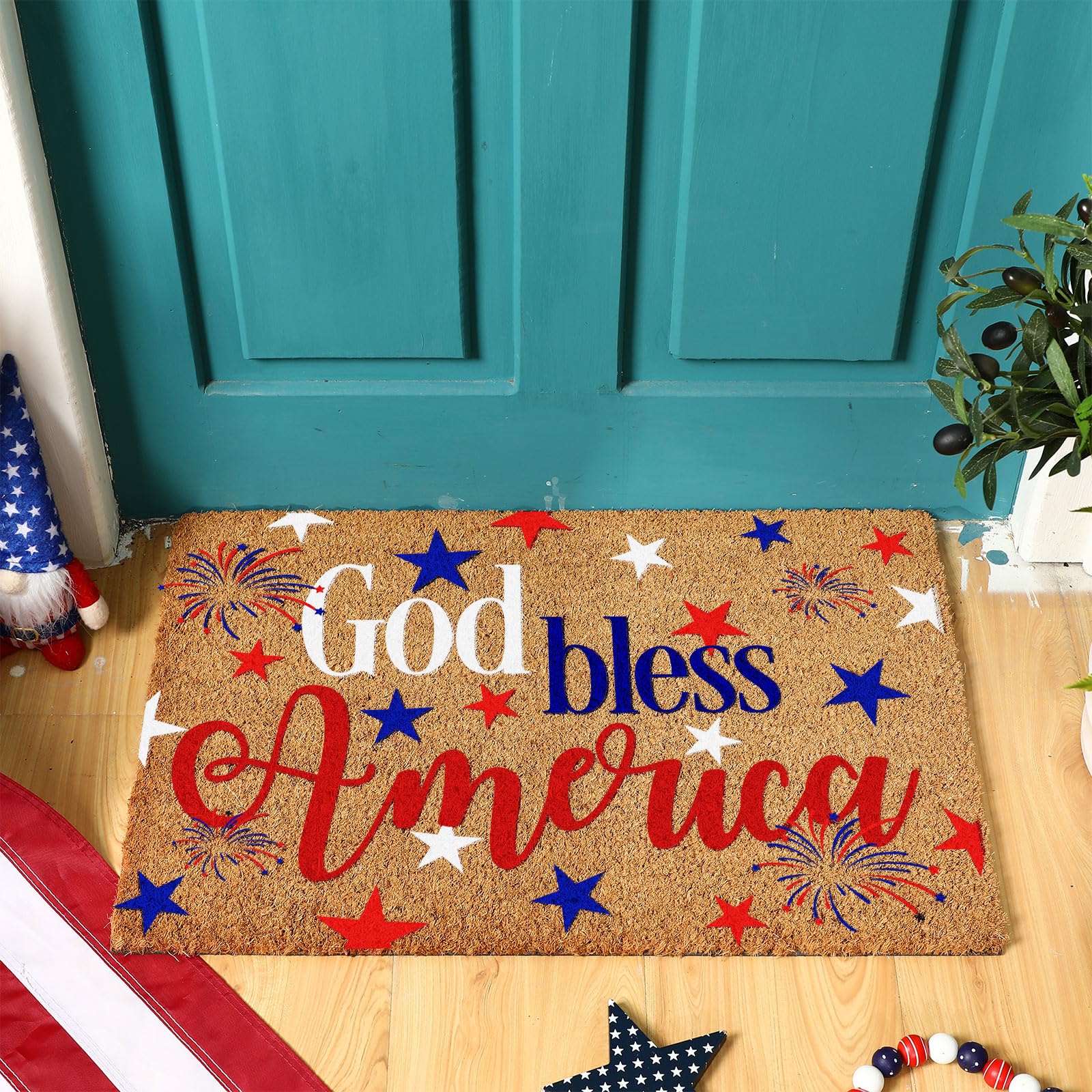 Ceenna Christmas Tree Truck Coir Doormat Indoor Outdoor Christmas Welcome Door Mat Red Pickup Truck Xmas Rug Winter Xmas Front Door Mat for Porch