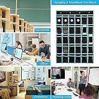 Vista 7 de KEEPJOY Organizador de bolsillo para aula, soporte para calculadora de teléfonos celulares para aula con 30 bolsillos transparentes y etiqueta