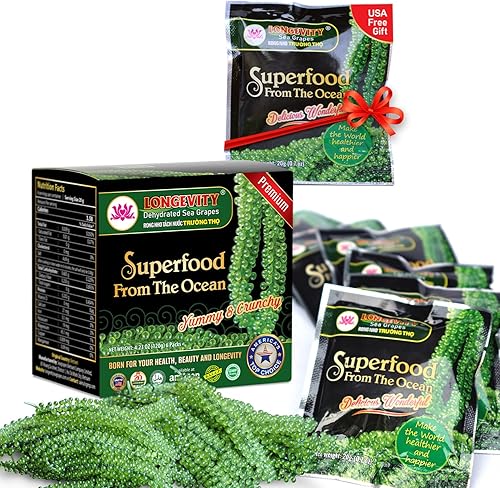 LONGEVITY SEA GRAPES Uvas marinas deshidratadas 423 onzas 6 paquetes - Caviar verde Umibudo alga marina lato regalo precioso del mar Mejora la