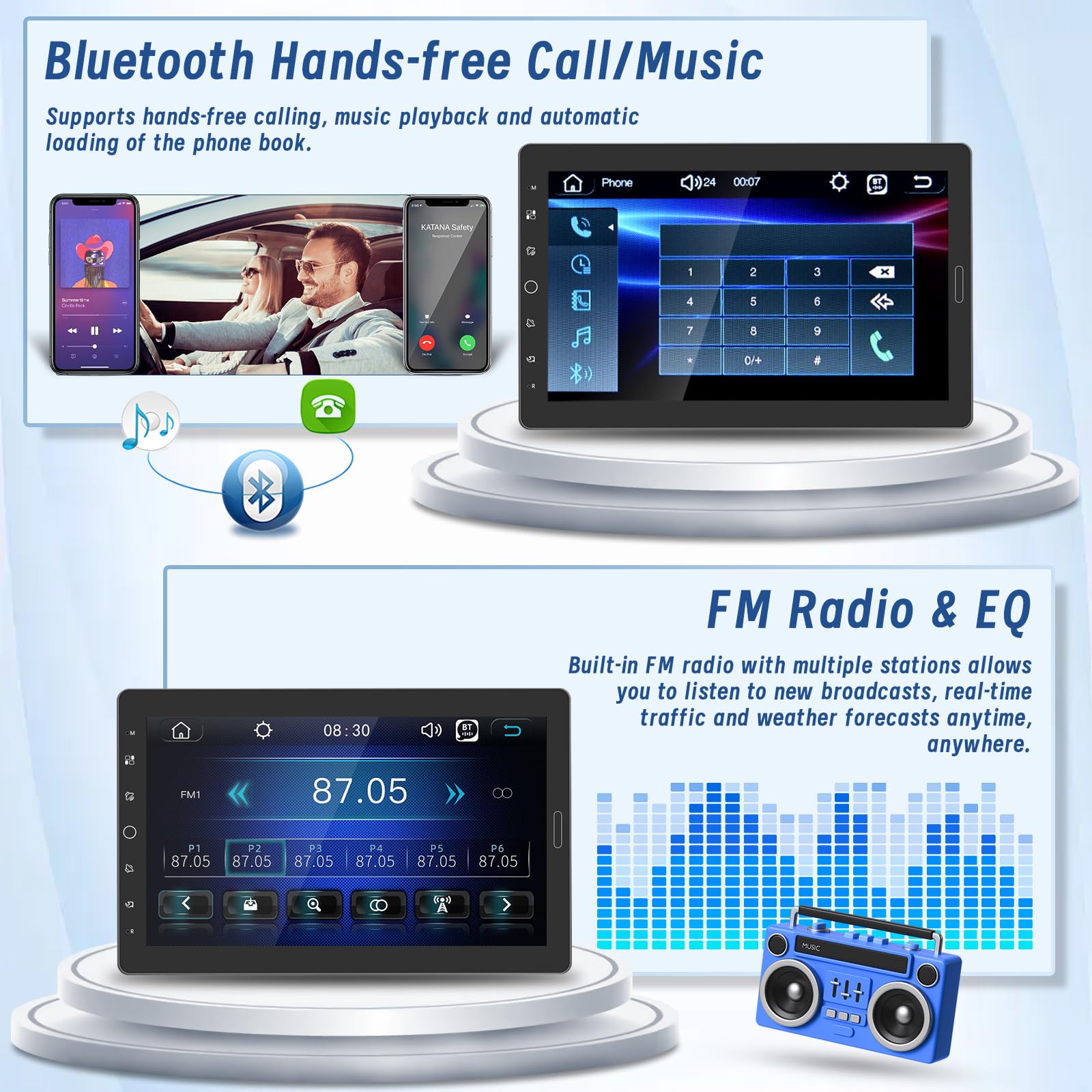 10.1 Zoll Carplay Radio Einstellbare 1 Din Autoradio mit Carplay Android Auto, Abnehmbarer 1080P Touchscreen 1 Din Radio Bluetooth/FM/SWC/Mirror Link/Rückfahrkamera/MIC/Support TF Karte