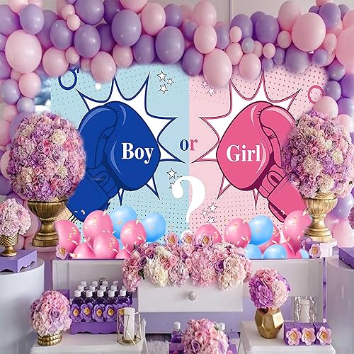 Miniatura 5 de Fondo de boxeo, vinilo de 5 x 3 pies, tema de revelación de género, fondo de fotografía para decoración de fiesta de baby shower BJZYPR206