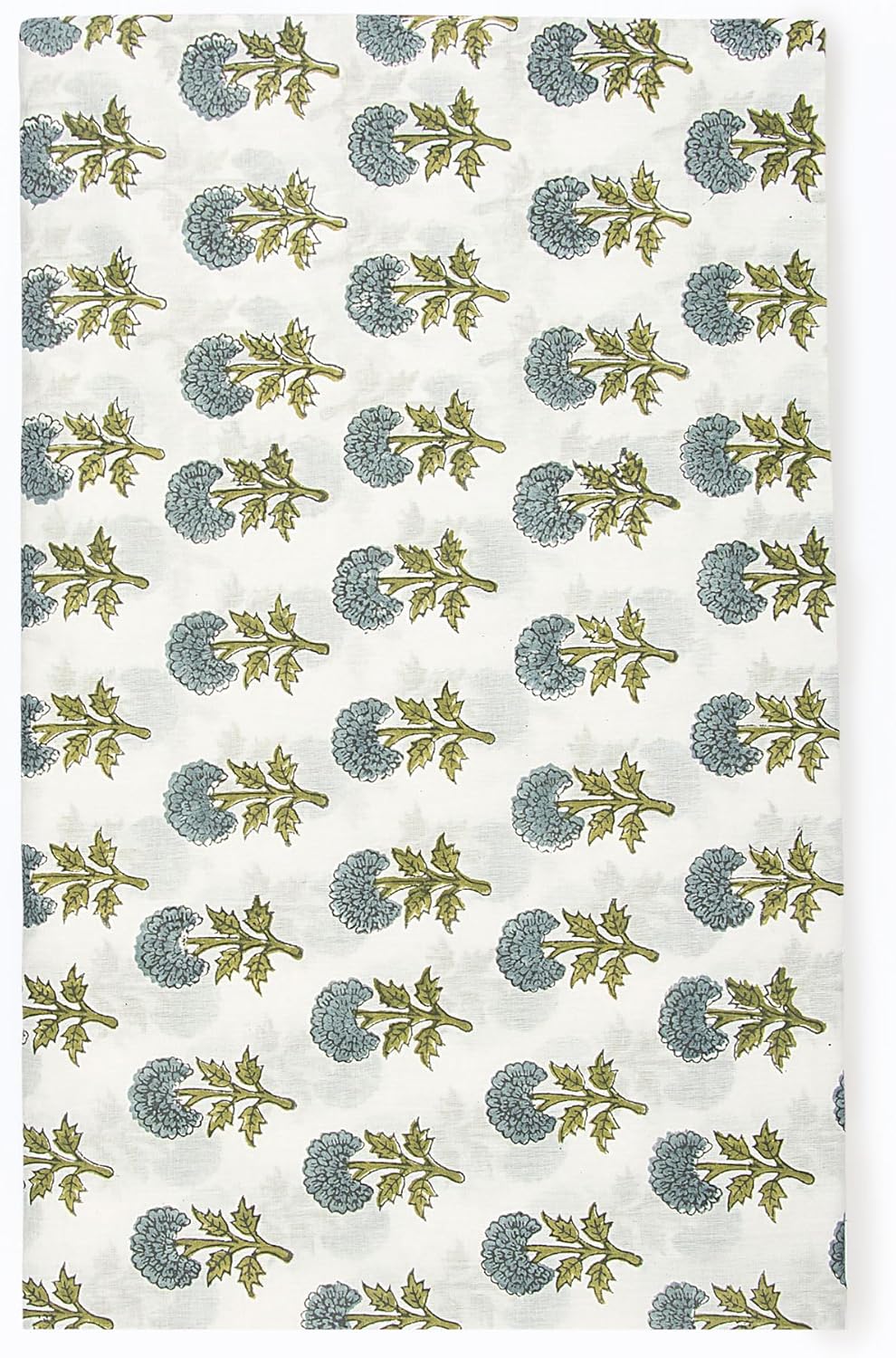 Hand Block Printed Cotton Fabric by The Yard - 100% Pure Cotton 5 Yard Blue & Green Floral Pattern 44" Width Machine Washable Handmade Bohemian Style Uses for Sewing & DIY Dress