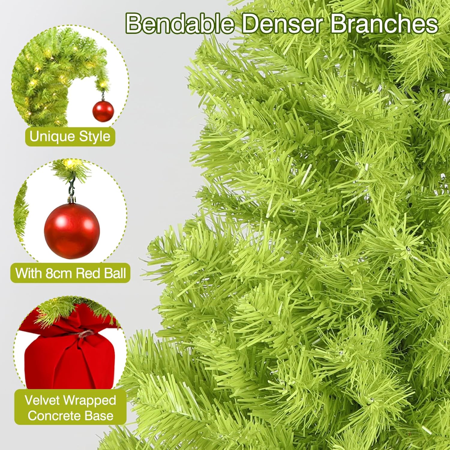 HMASYO Whimsical Small Tabletop Christmas Tree with Lights and Red Ball, 26.8" Bendable Lime Green Artificial Table Top Christmas Tree for Home Office Holiday Party Decoration