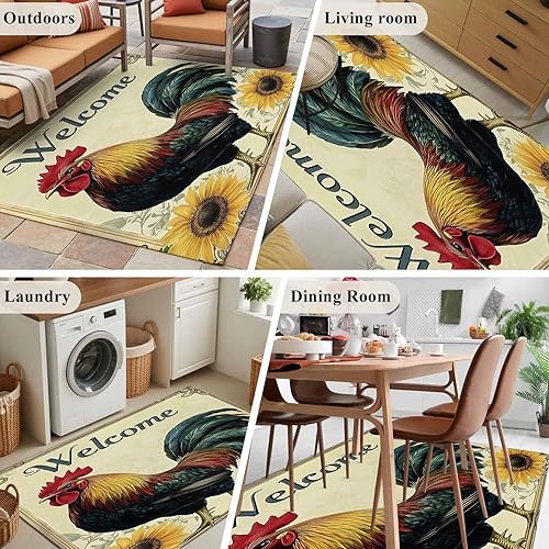 Miniatura 6 de 4x6 Area Rugs, Retro Rooster Non-Skid Rubber Backing Large Rectangle Rugs - Living Room Bedroom Home Office, Watercolor Sunflower Pastoral Animals