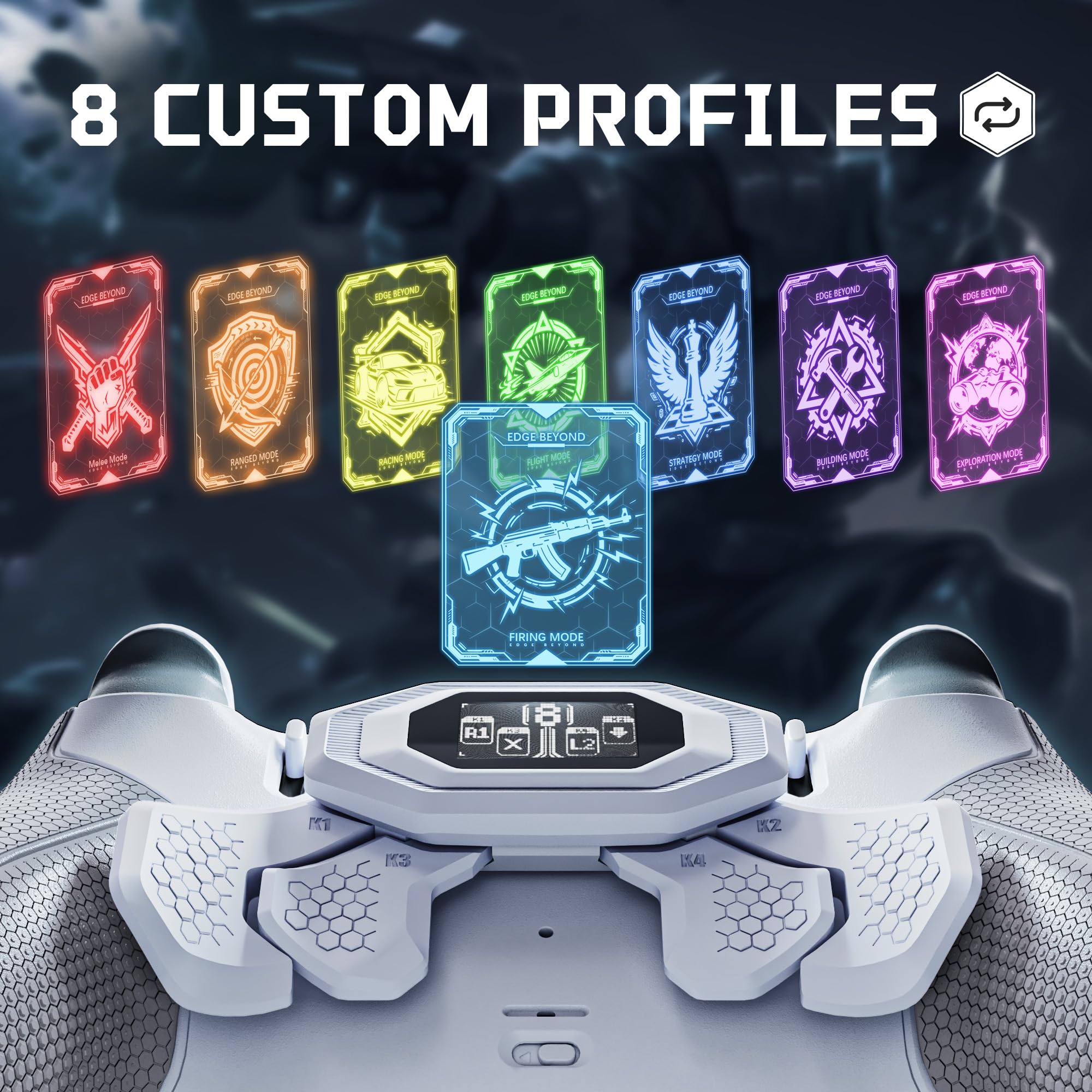 eXtremeRate BEYOND Remap Kit per ps5 Edge Controller, Display OLED & Cover Grip Ergonomici & 4 Palette Tasti Posteriori Rimappabili, Back Paddle Accessori per ps5 Edge Joystick, Grigio