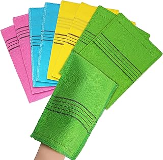 BLMHTWO Sponges 8PCS Exfoliating Bath Mitts, Korean Exfoliating Bath Washcloth Large Size Asian Italy Towel 5.5×7.5in Exfoliating Shower Towel Body Scrub Mitts for Adults (Yellow, Blue, Pink, Green)