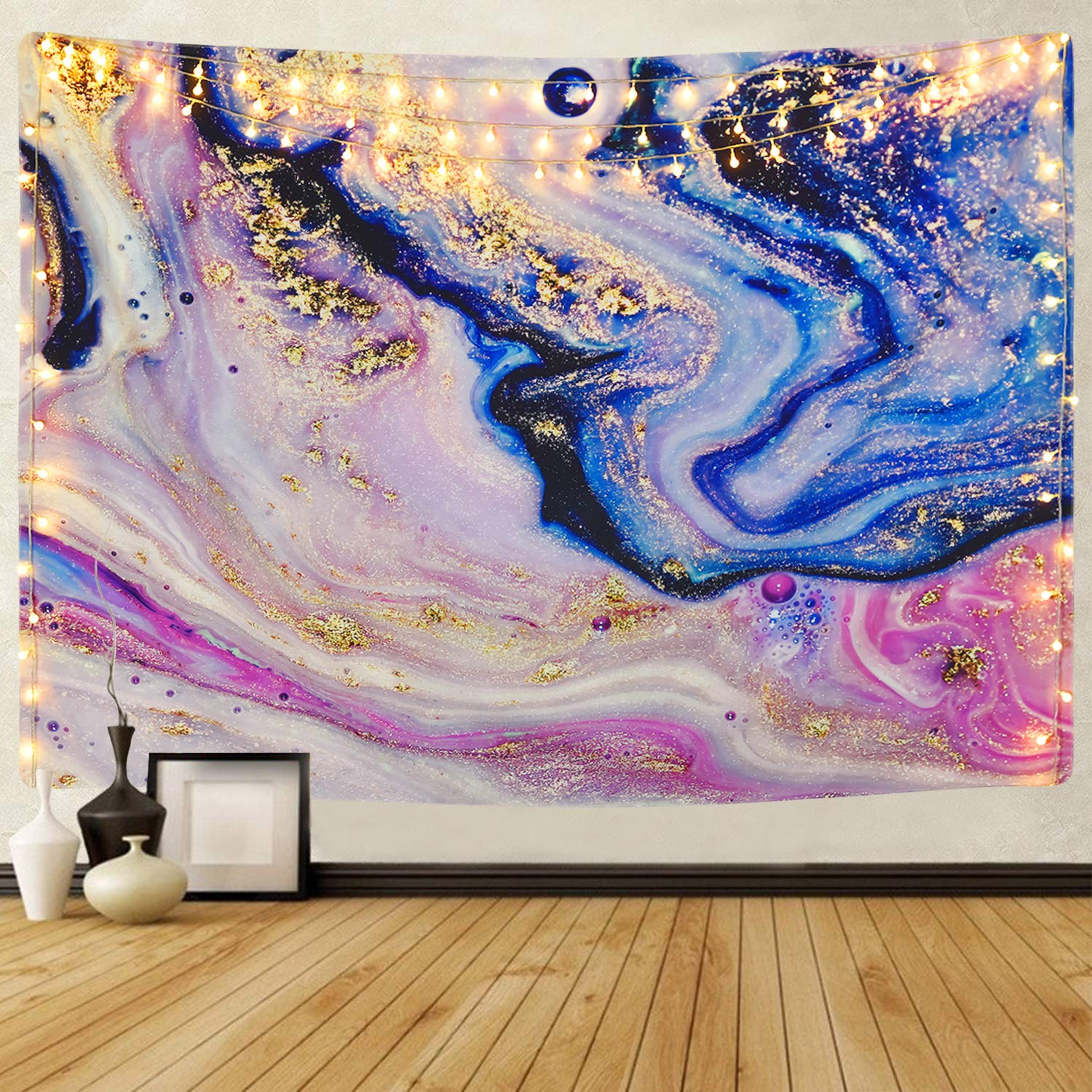 Likiyol Marble Tapestry, Gradient Marble Tapestries Pink Purple Gold Tapestries Psychedelic Natural Landscape Ocean Tapestry Wall Hanging for Room