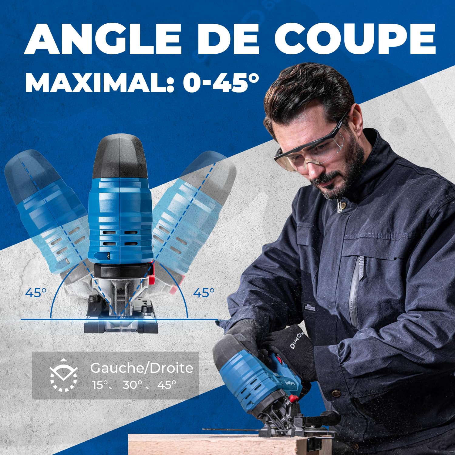 Dong Cheng Scie Sauteuse Sans Fil 18V Sans Balais, Scie Sabre Pendulaire course de 26 mm, 6 Vitesses, Coupe Biseau 0-45°, Double LED & Souffleur - Avec Batterie 4Ah, 6 Lames, Chargeur et Caisse Pro