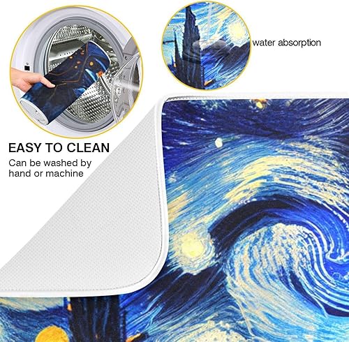 Miniatura 2 de Tapete de secado nocturno de platos estilo Van Gogh para encimera de cocina, tapete escurridor de platos de microfibra, absorbente de secado rápido,