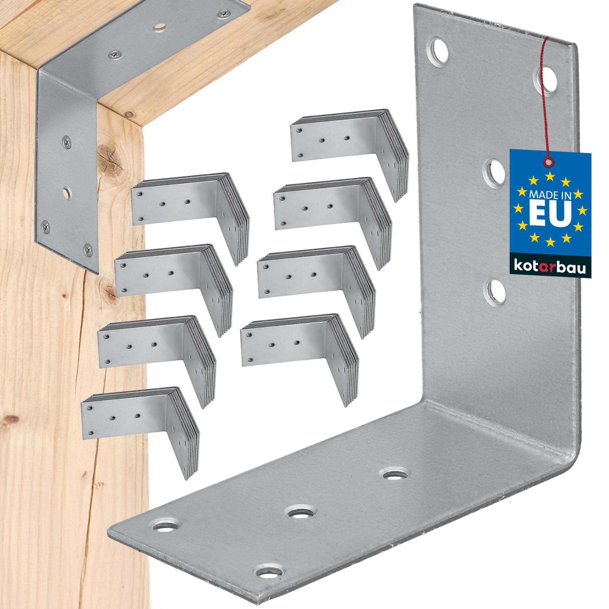 KOTARBAU® 100er Set Winkelverbinder - Schwerlastwinkel - 80 x 80 x 40 mm - verzinkter Stahl - Winkel - Stahlwinkel - Stabil - Langlebig - Balkenverbinder - Silber
