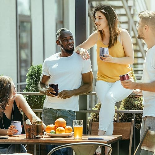 Miniatura 7 de MEWAY - Vaso de vino sin tallo de 12 onzas con tapa vaso de acero inoxidable con doble pared aislado, con purpurina, con pajilla, regalo para mujer