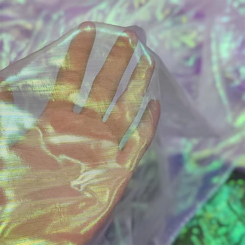 Miniatura 3 de Tela de encaje de organza con degradado láser de arcoíris mágico de 3 yardas, tela de gasa holográfica iridiscente para vestido de boda, cortina,