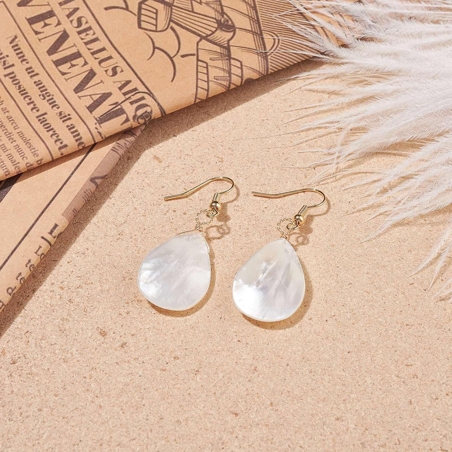 LiQunSweet 1 Pair Natural Shell Teardrop Shaped Dangle Earrings Brass Hooks Fish Hooks Drop Dangle Earrings for DIY Jewelry Earring Making Findings Decoration Wedding Bulk - Image 3