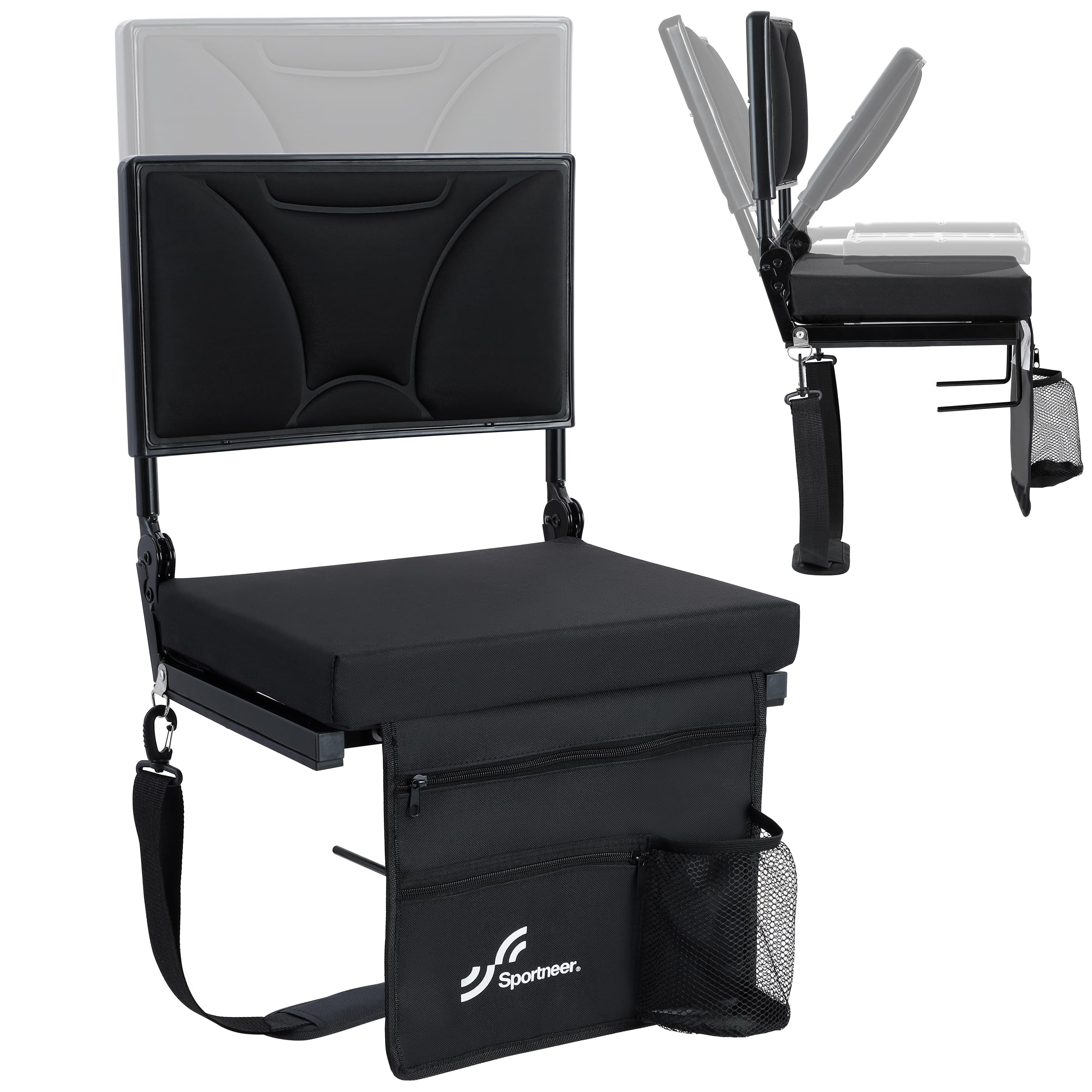 Sportneer Stadium Seats with Back Support: Height Adjustable Thick Padded Stadium Seats with Pocket, Shoulder Strap, Carry Handle, Cup Holder, Folding Stadium Chair for Sports Events Concerts Outdoor