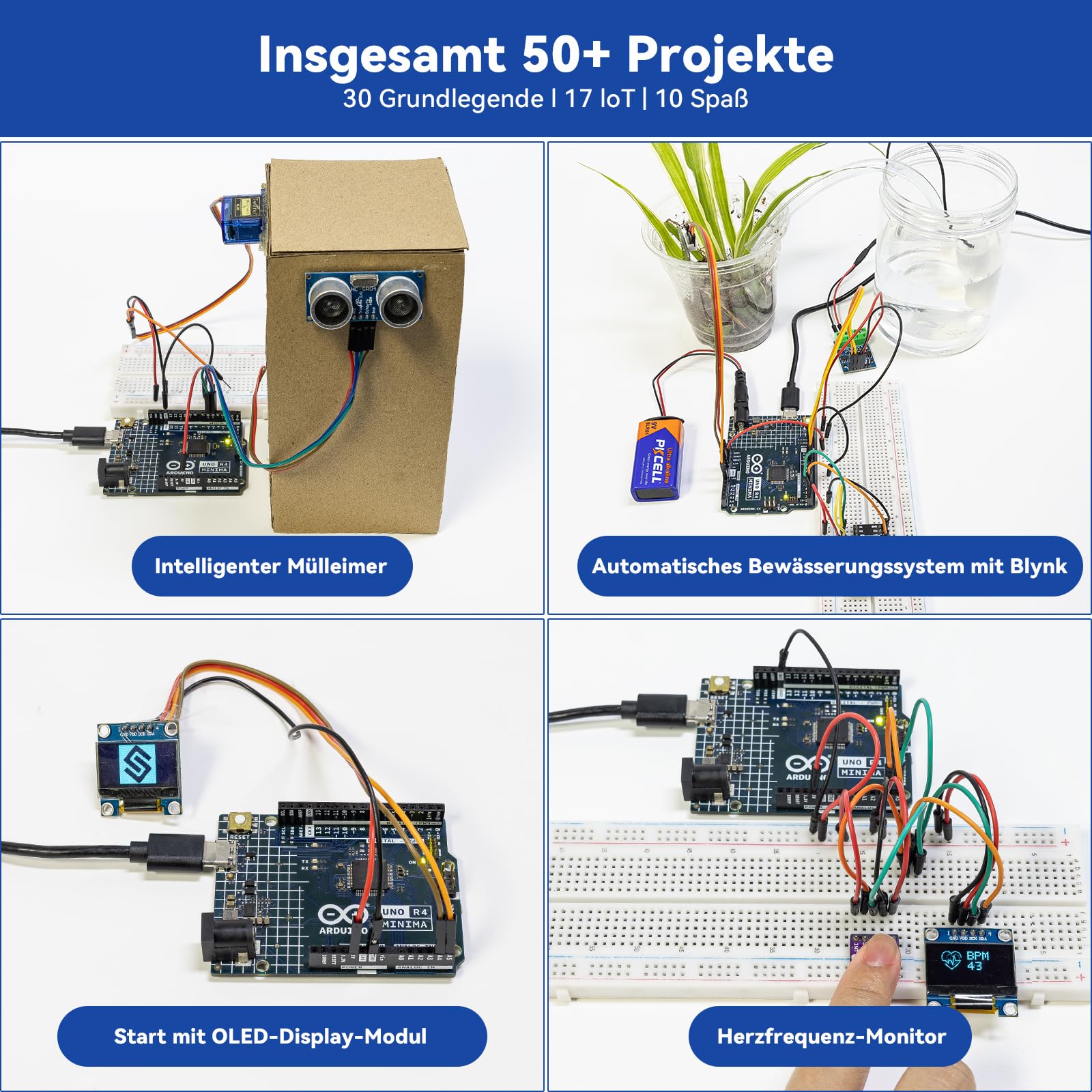 SUNFOUNDER Ultimate Sensor Kit with Original Arduino UNO R4 Minima, Smart IoT & Basic Sensor Projects with Online Tutorials, Suitable for Age 8+ Beginners (Original Arduino UNO R4 Minima Included)