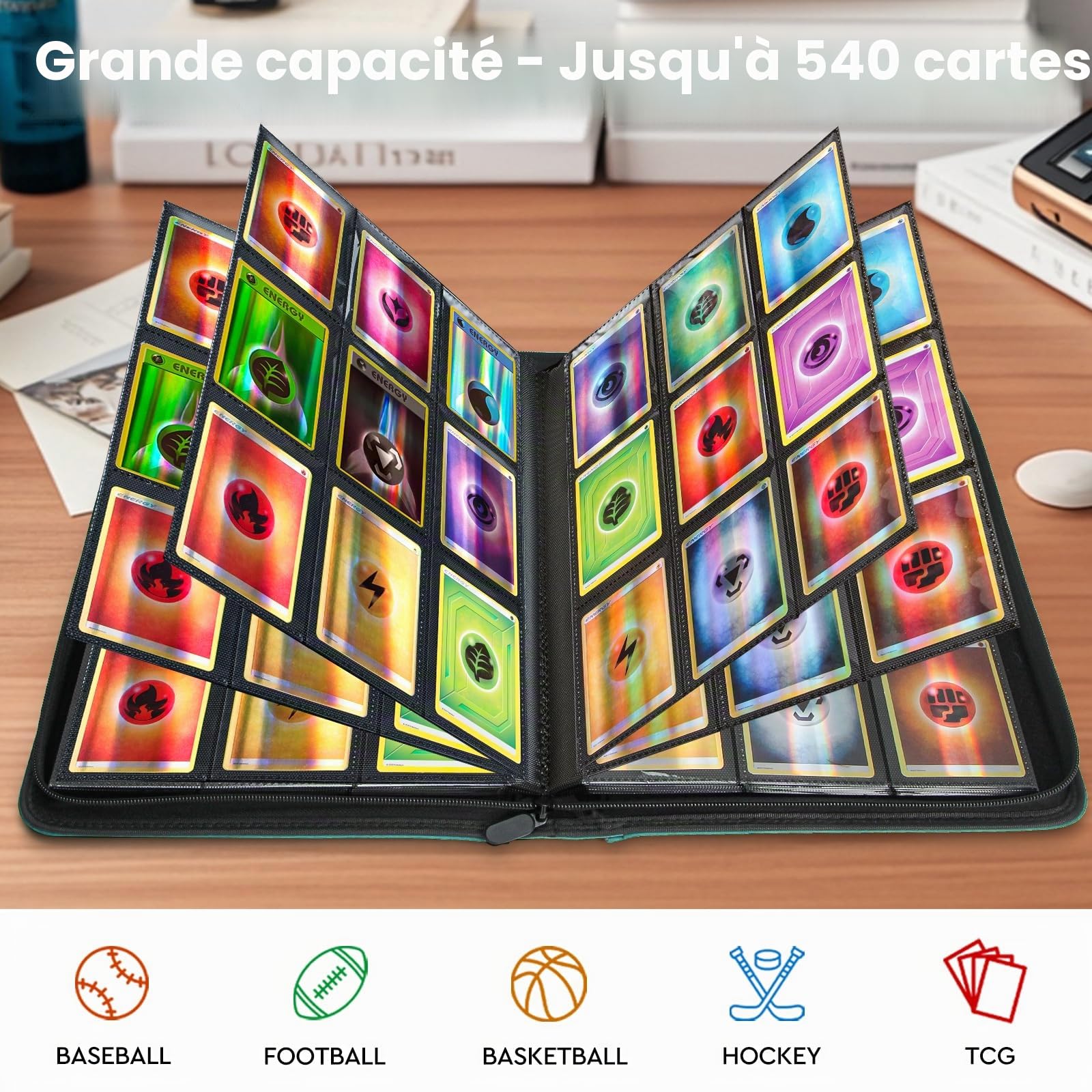 Classeur Carte, Rangement Carte de 30 pages de 540 Cartes, Album Carte avec Fermeture éclair de, Porte Cartes pour MTG, TCG, Compatible avec diverses cartes à collectionner(Bleu Tiffany)