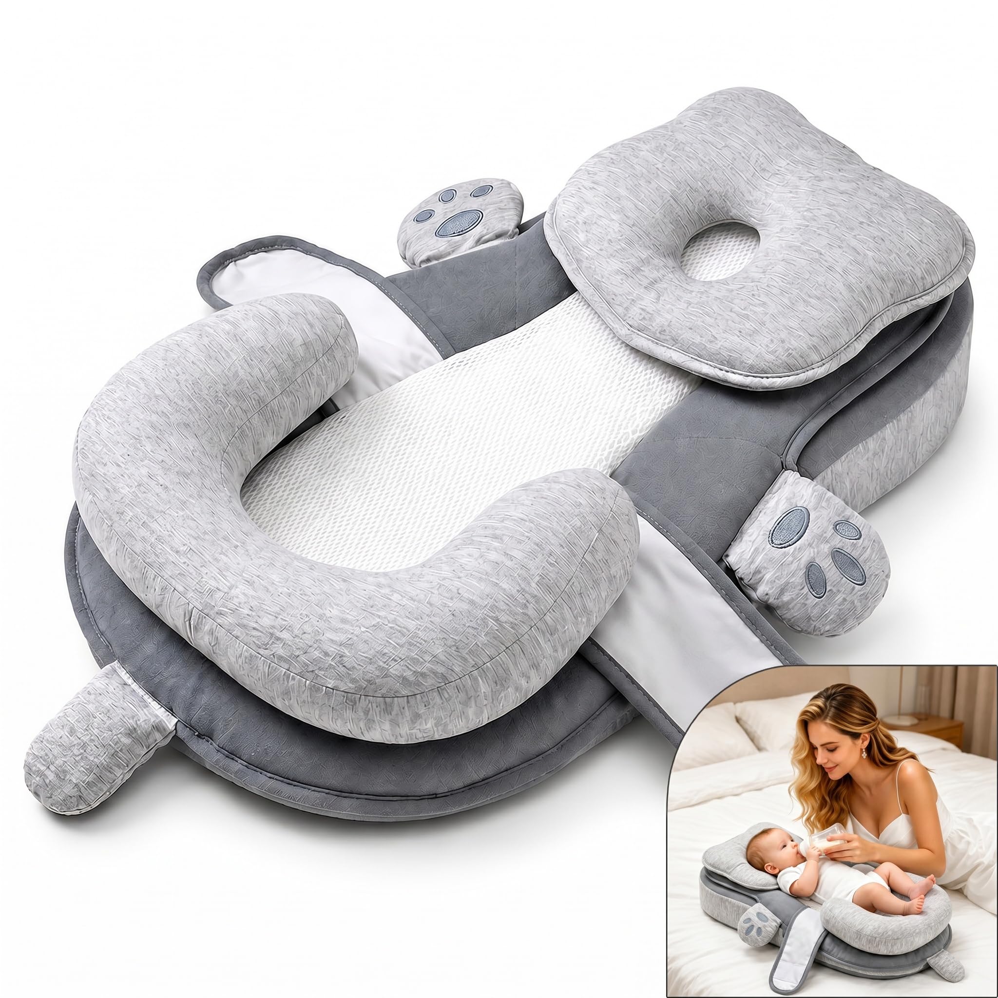 Kissen, Waschbares Kissen 63x 42 cm, Eine Bequeme Stillposition für den Benutzer Schaffen, Elastisch und Atmungsaktiv, Abnehmbar und Waschbar, Grau