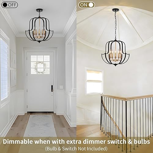 Miniatura 6 de Lámpara de araña negra y dorada de 19 pulgadas para comedor, 5 luces, rústicas, de granja, lámpara colgante industrial moderna para cocina, entrada,