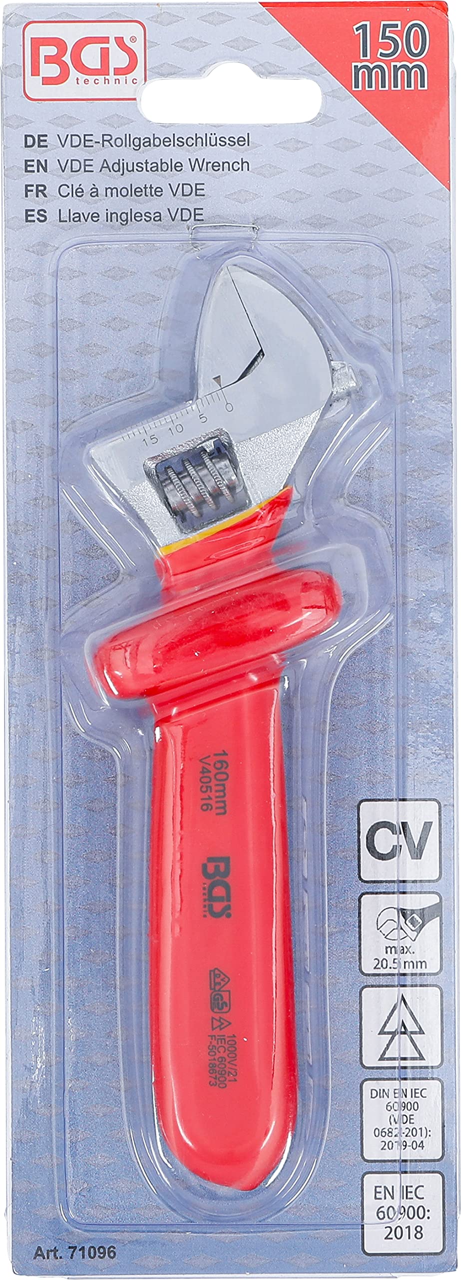 BGS 71096 | Chiave a rullino regolabile VDE | max. 20,5 mm