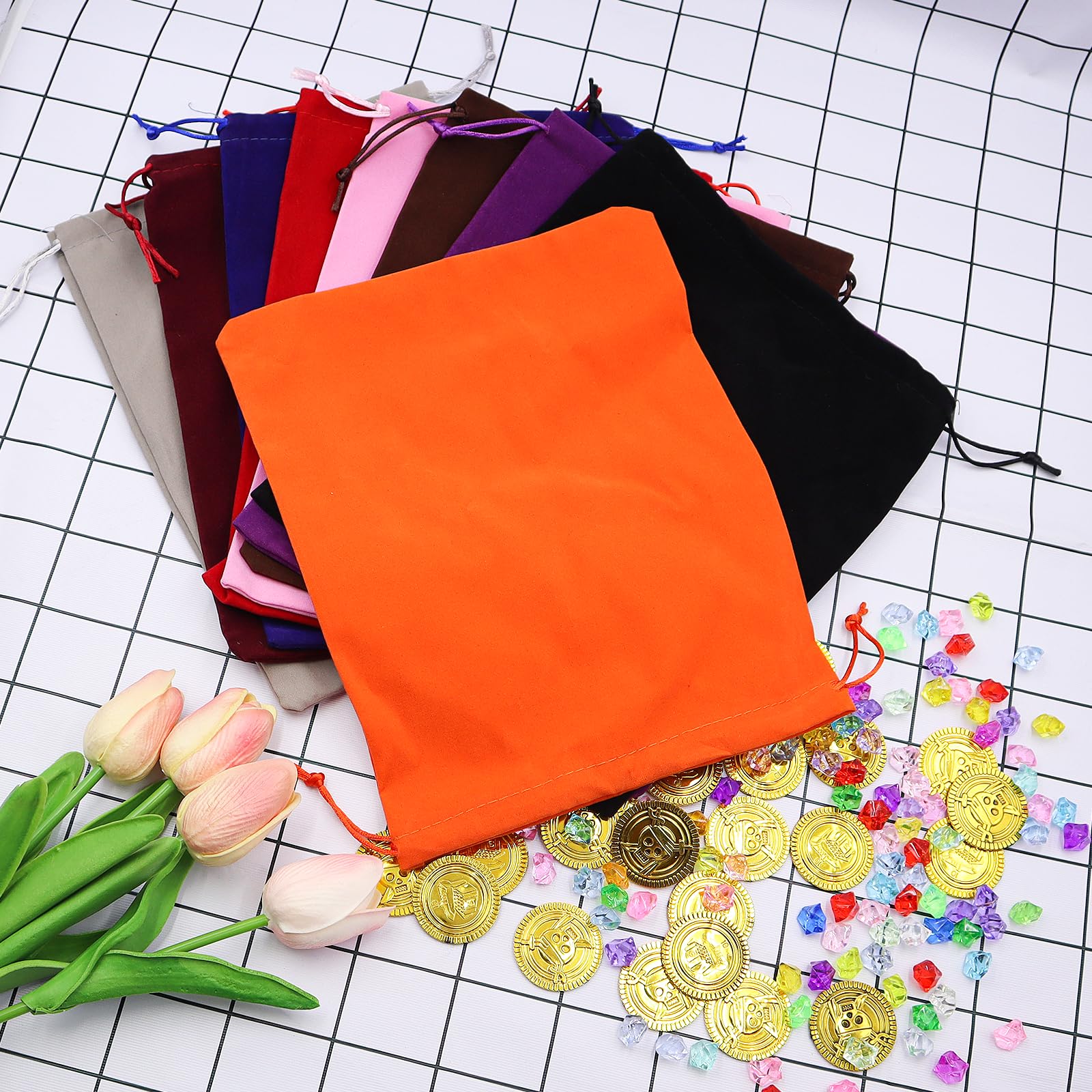 9 Sacchetti In Velluto Con Coulisse | 20x25 Cm | Multicolore | Per Bomboniere, Gioielli, Regali - Foto 9