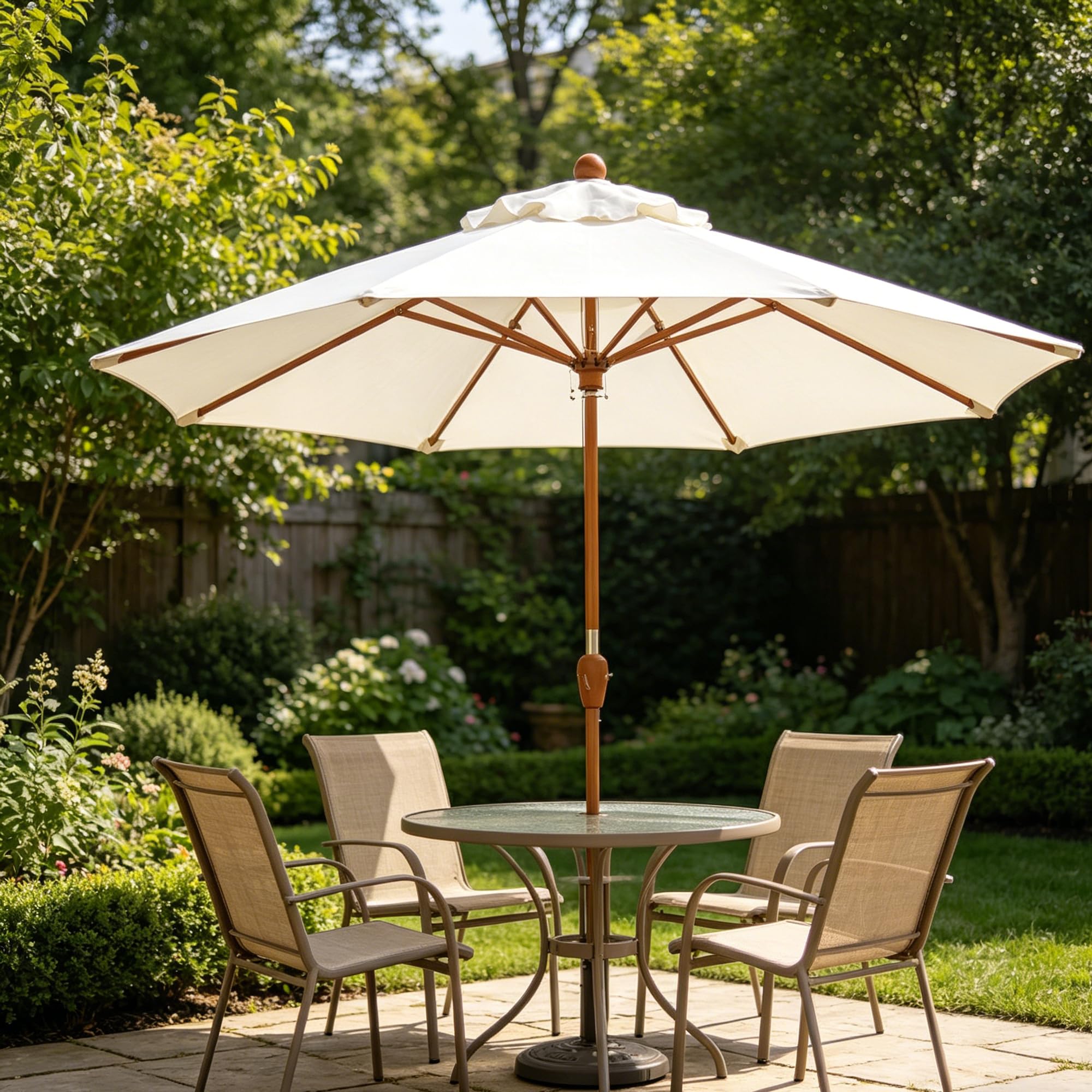 Toile de rechange épaisse et solide pour parasol de terrasse, 3 m, 8 baleines, beige (Cadre de parasol non inclus, auvent seulement)