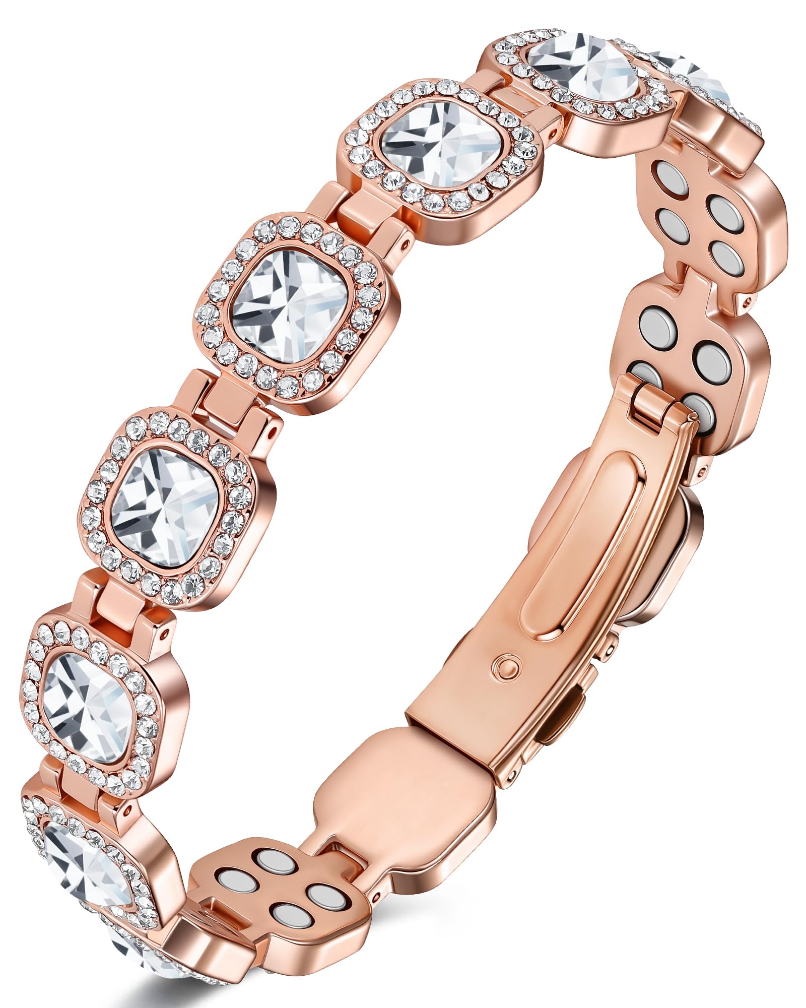 HHRFCS Kupferarmbänder für Damen, Magnetarmband mit 4 Magneten pro Glied und kreisförmig geschliffenen Kristallen, 99% reines Kupfer, Schmuckgeschenk