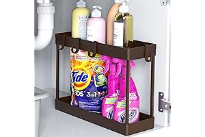 SoleJazz Under Sink Organizer Bathroom Tray, 2-Tier Storage Tray with Hooks for...