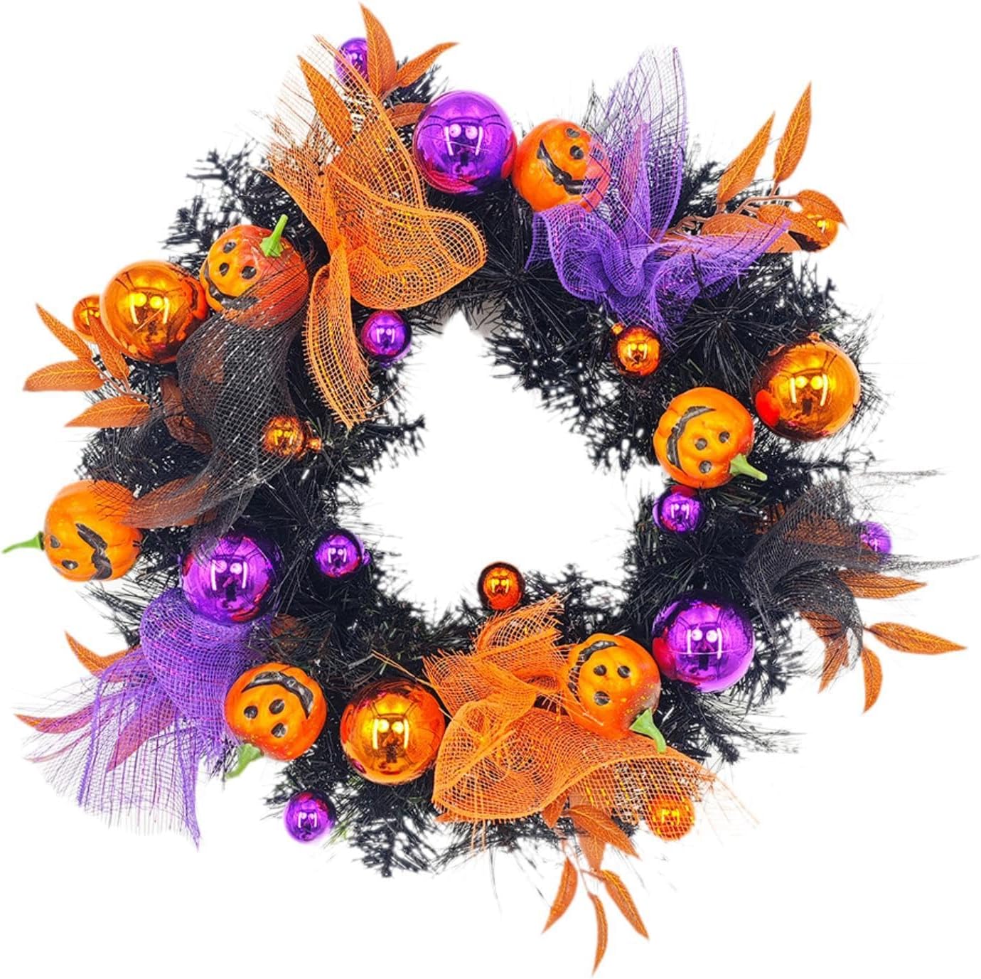 Pumpkin Halloween Wreath Wall Hanging Ornament Round 50cm Diameter Realistic
