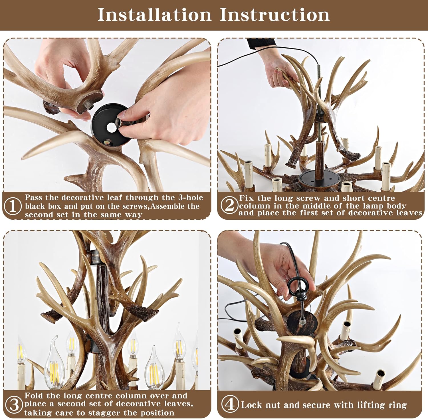 Antler Chandelier 8 Light, Large Deer Antlers Chandelier High 24inch Dual Layer for Rustic Farmhouse Lighting Home Decor
