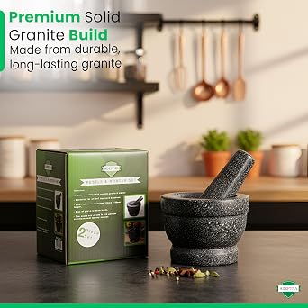 ADEPTNA Premium Solid and Durable Natural Granite Pestle and Mortar Spice Herb Seed Salt and Pepper Crusher Grinder Grinding Paste -Comfortable and Easy to use