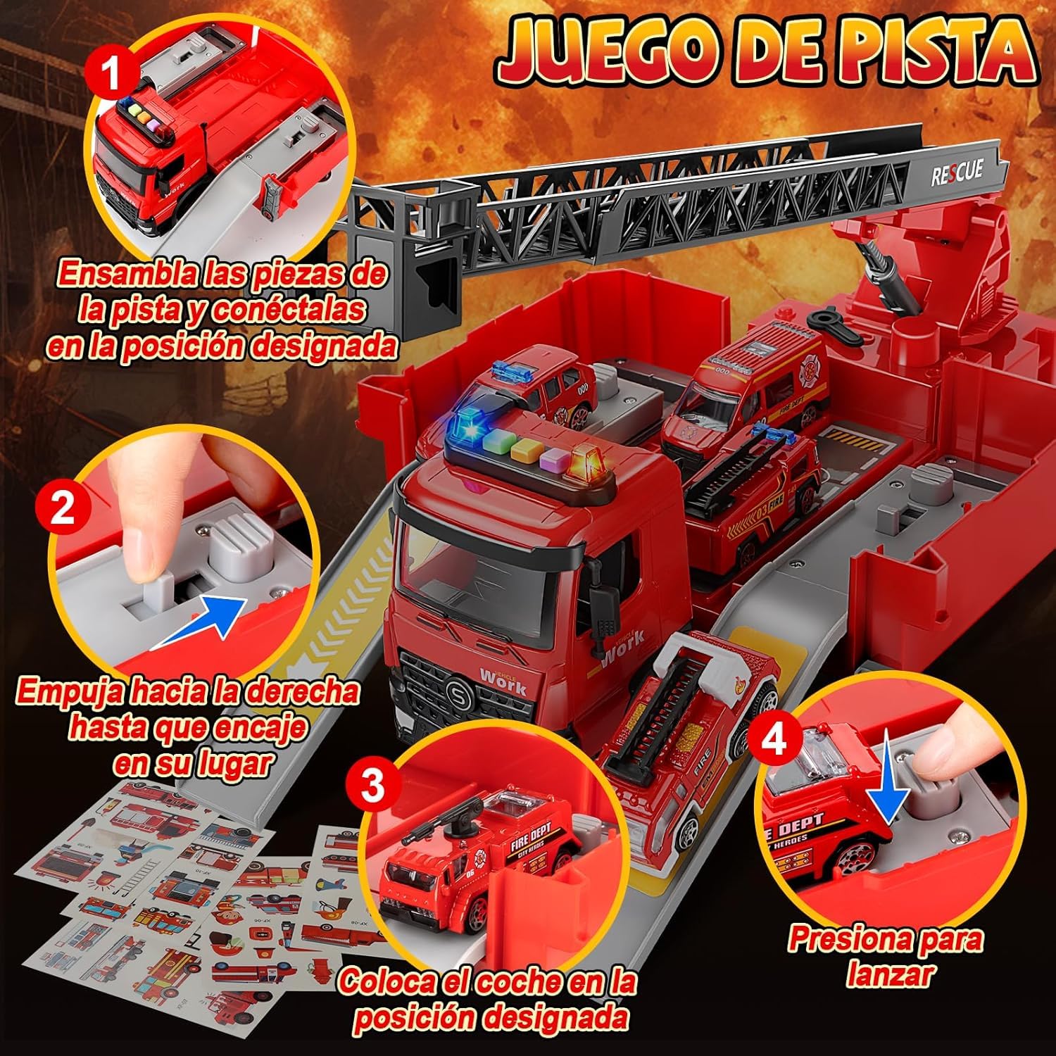 JONRRYIN Camion Bomberos Grande Juguete, Camión de Bomberos con Escalera de Rescate Extensible, Bomba Agua, Luces y Sonido, Camiones Grandes de Juguetes, Regalo para Niños y Niñas 3 4 5 6 7 8 Años