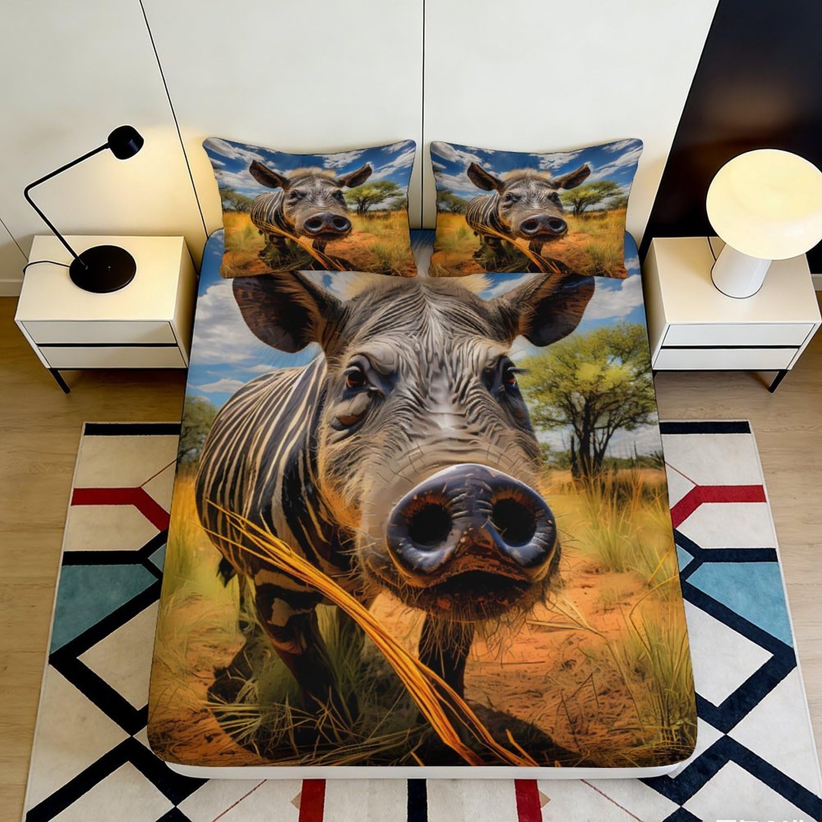 3D Printed Zebra Safari Fitted Sheet Microfiber Soft Anti-Slip Wild Animal Mattress Cover Bedroom Decor 90x200x25cm