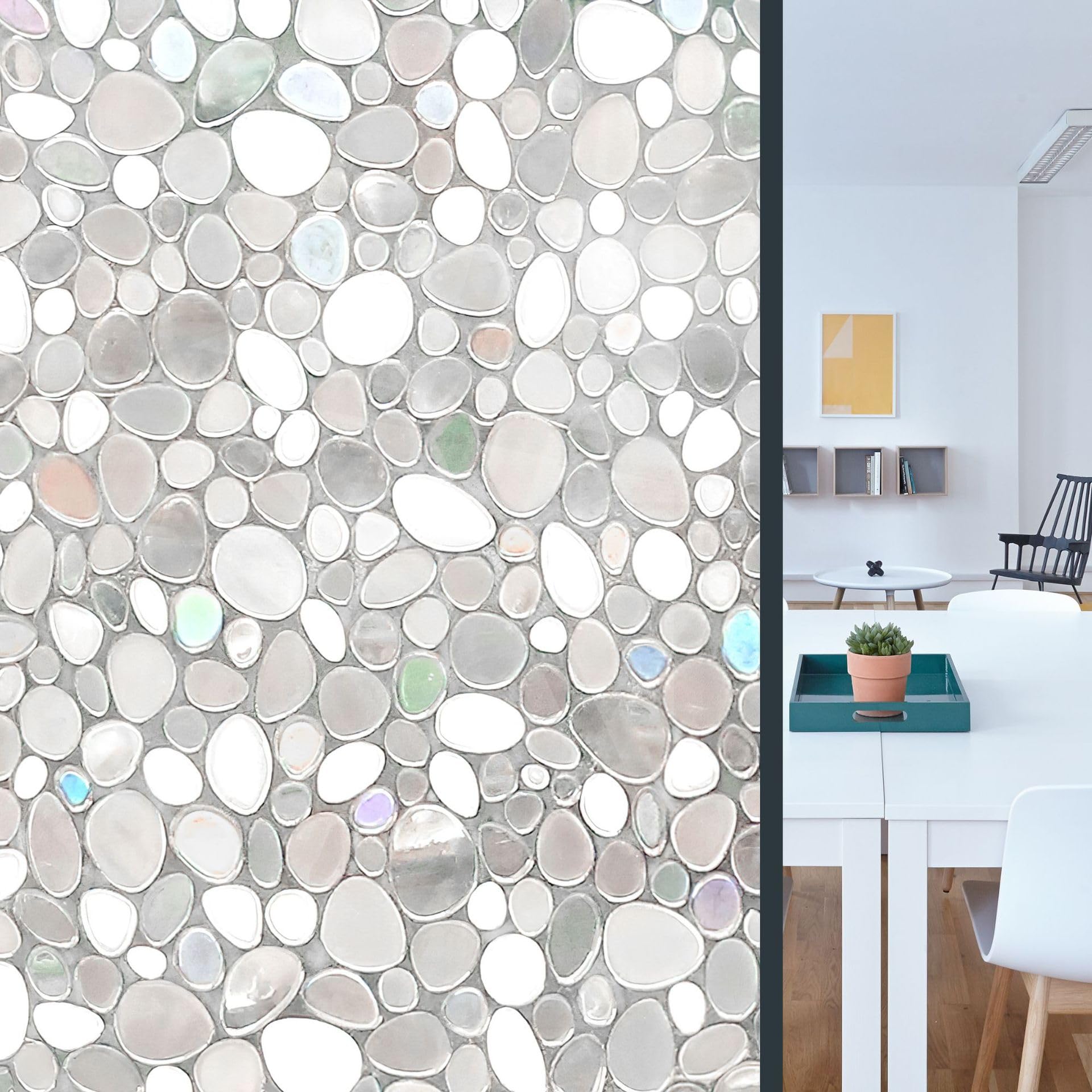 Static Glass Film Company Tea Room Lounge Beautiful Privacy Free Glass Stickers Phantom Colour Translucent Glass Stickers (Phantom Pebbles,30 * 100CM)