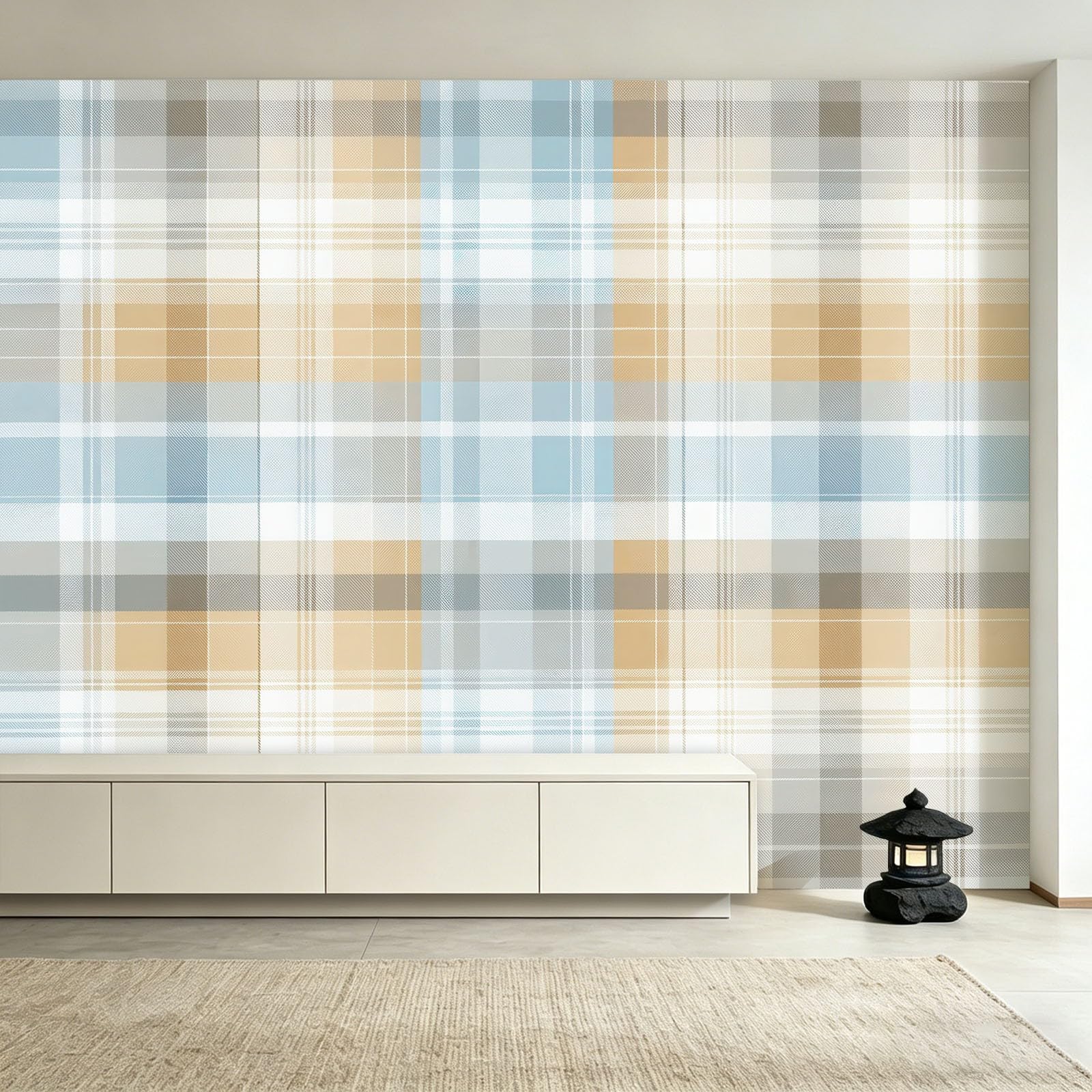 Carta da parati moderna classica panoramica - geometrica a quadretti, carta da parati in tessuto non tessuto, murale per soggiorno, camera da letto e camera dei bambini, 350 x 256 cm