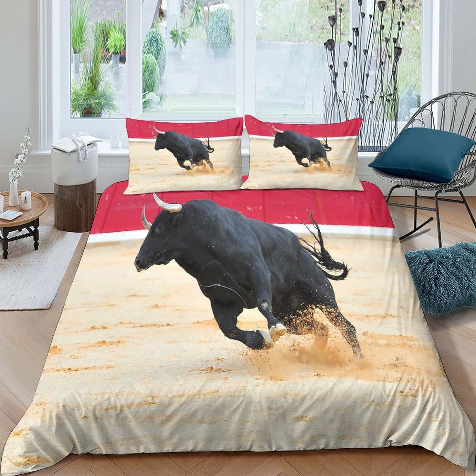 Ctjqhvkz Style-2 3D Printed Bull Running Fitted Sheet Microfiber Sand Pattern Mattress Cover For Bedroom Guest Room Decor Single（135X200cm）