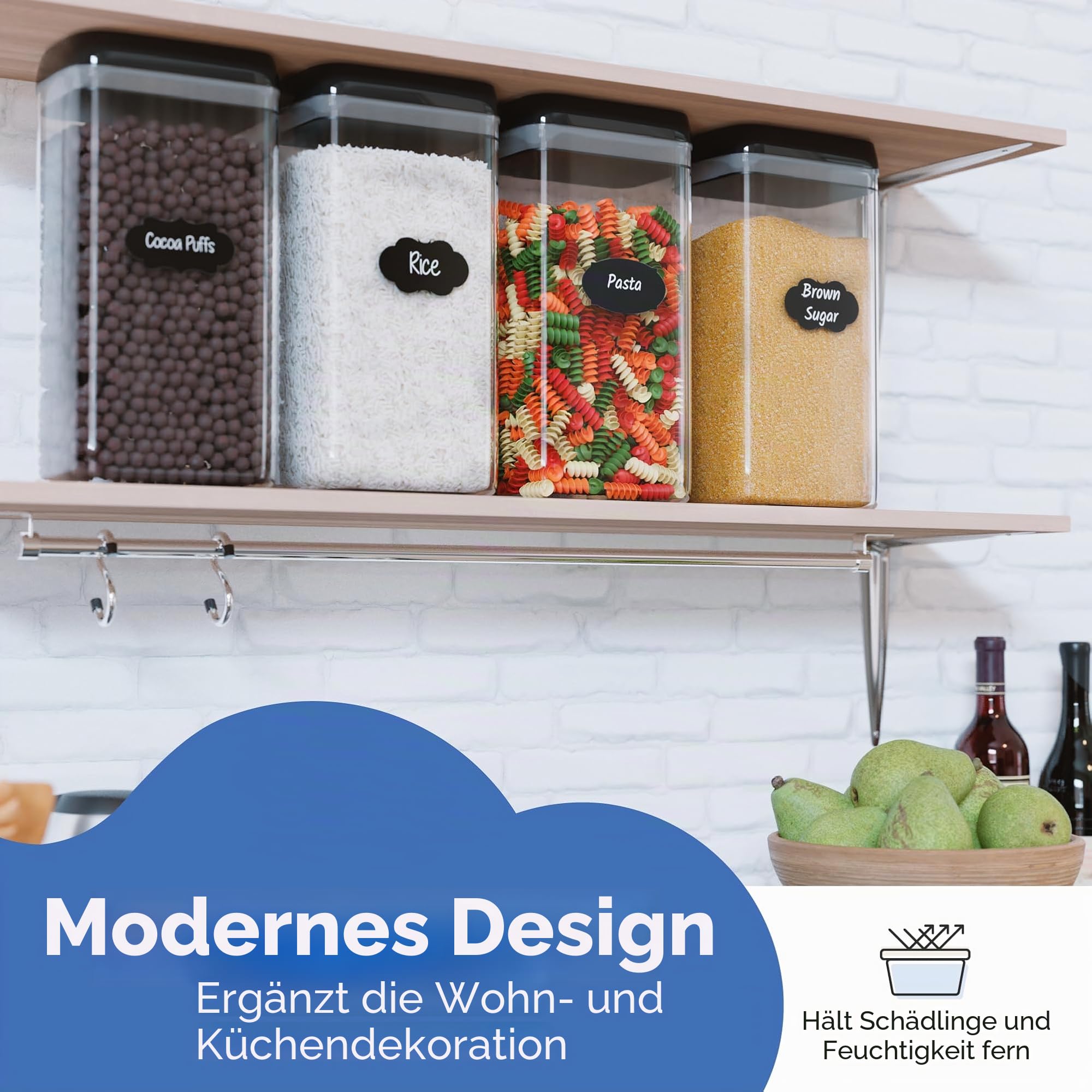 Chef's Path | Vorratsdosen Set aus 4 Frischhaltedosen mit Deckel | Ideal als Vorratsbehälter, Aufbewahrungsbox Küche, Vorratsbehälter, Vorratsdose, Vorratsdosen Luftdicht (3.2 L X 4)