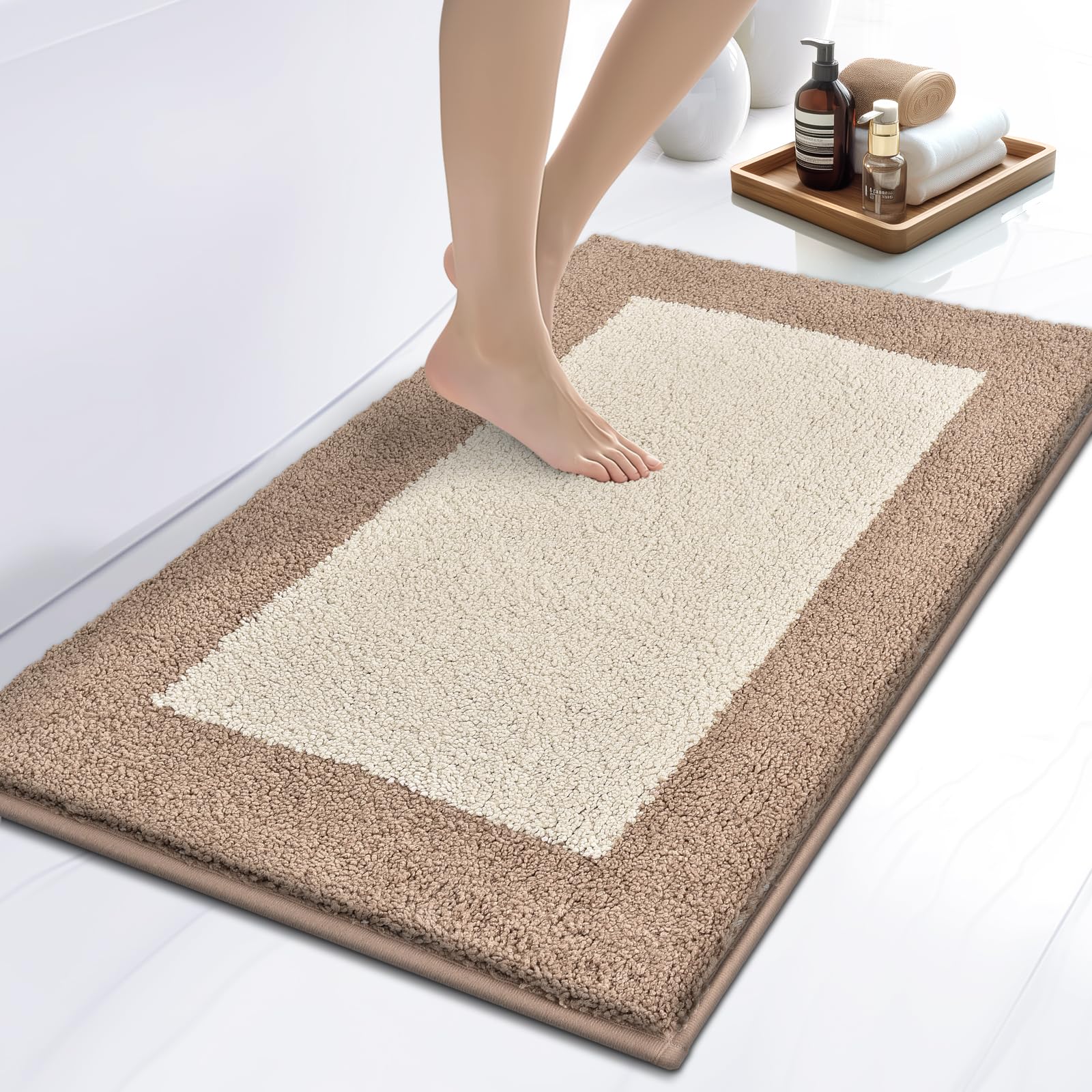 DOMUSTEX Washable Bathroom Rug 50 x 76 cm, Non Slip Bath Mat, Absorbent and Quick Dry Bath Rug for Shower, Bathtub, Sink, Floor