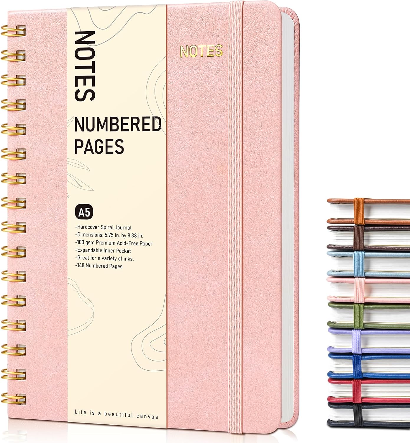 PAPEJOON Lined Spiral Journal Notebook for Women, A5 Hardcover Notebooks for Work, 150 Numbered Pages Pink Notebook, 100GSM College Ruled Journals for Writing, Note Taking, 5.75" x 8.38"