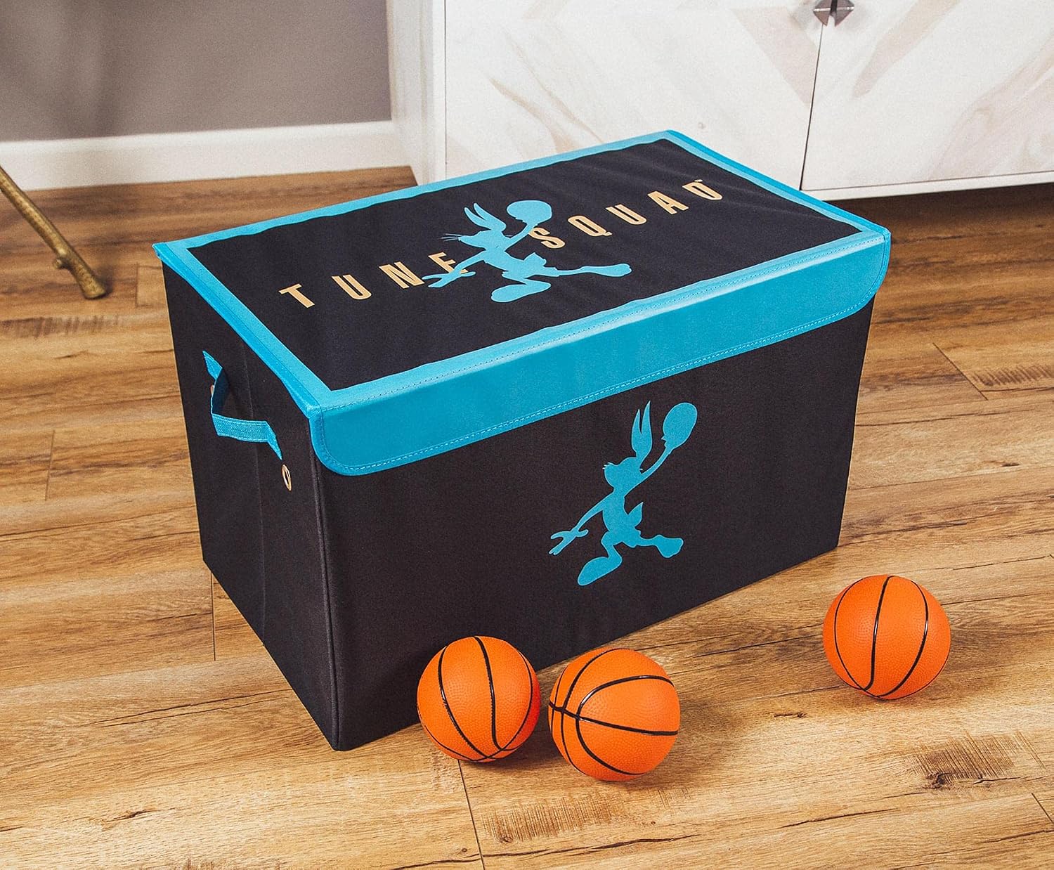 Ukonic Space Jam: A New Legacy Tune Squad Collapsible Storage Bin Organizer with Lid | Fabric Basket Container with Handles, Cubby Closet Organizer | Sports Basketball Gifts And Collectibles