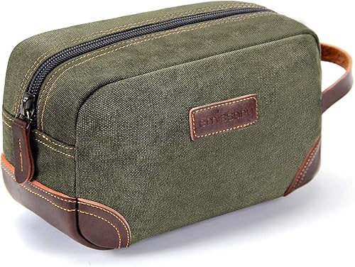 Miniatura 12 de emissary Bolsa de Aseo para Hombres de Cuero y Lona Neceser de Viaje Kit Dopp para Hombres Bolsa de Afeitar para Accesorios de Viaje, Café, L