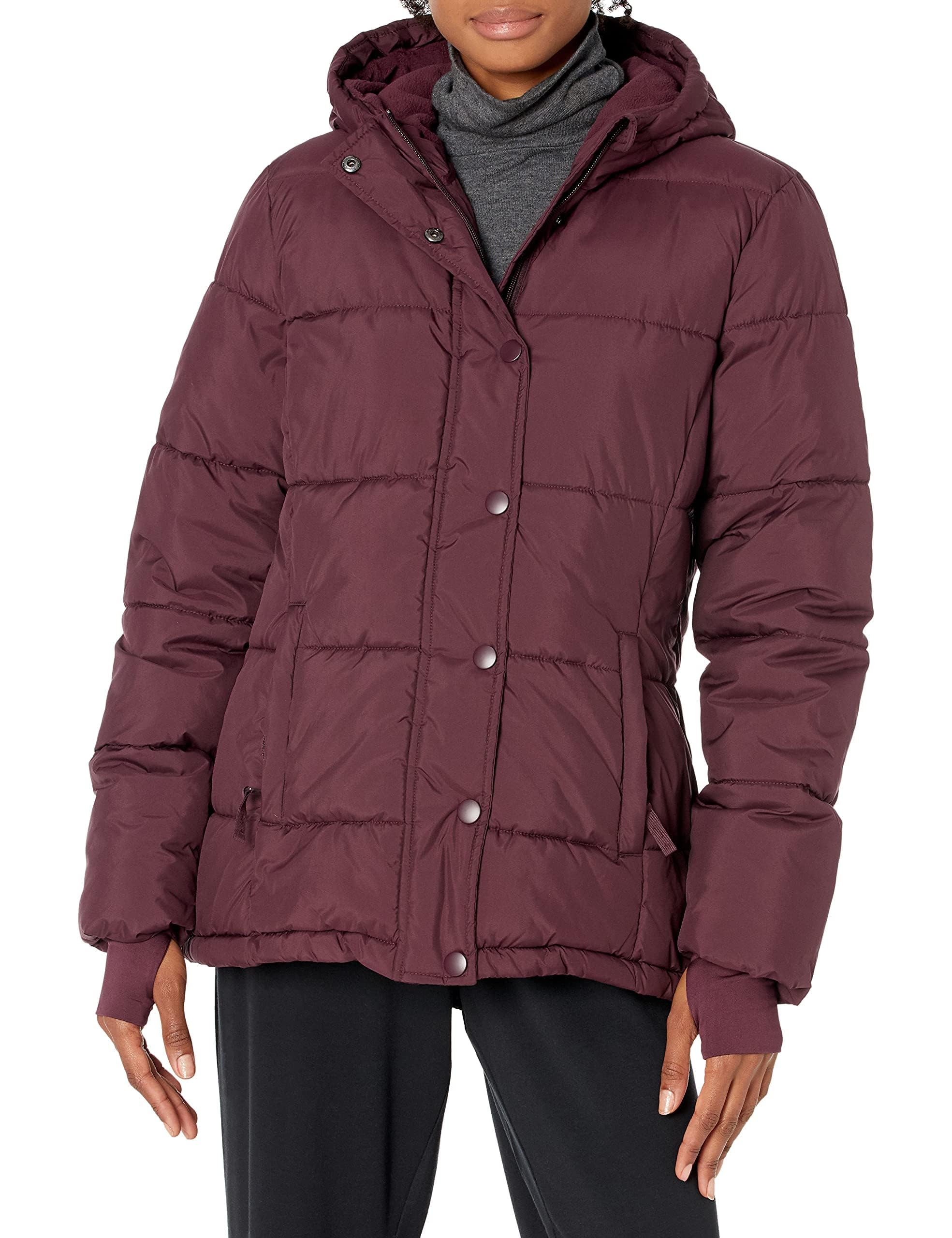 Amazon Essentials Women's Heavyweight Quilted Long-Sleeved Hooded Puffer Jacket (Available in Plus Size), Burgundy, L