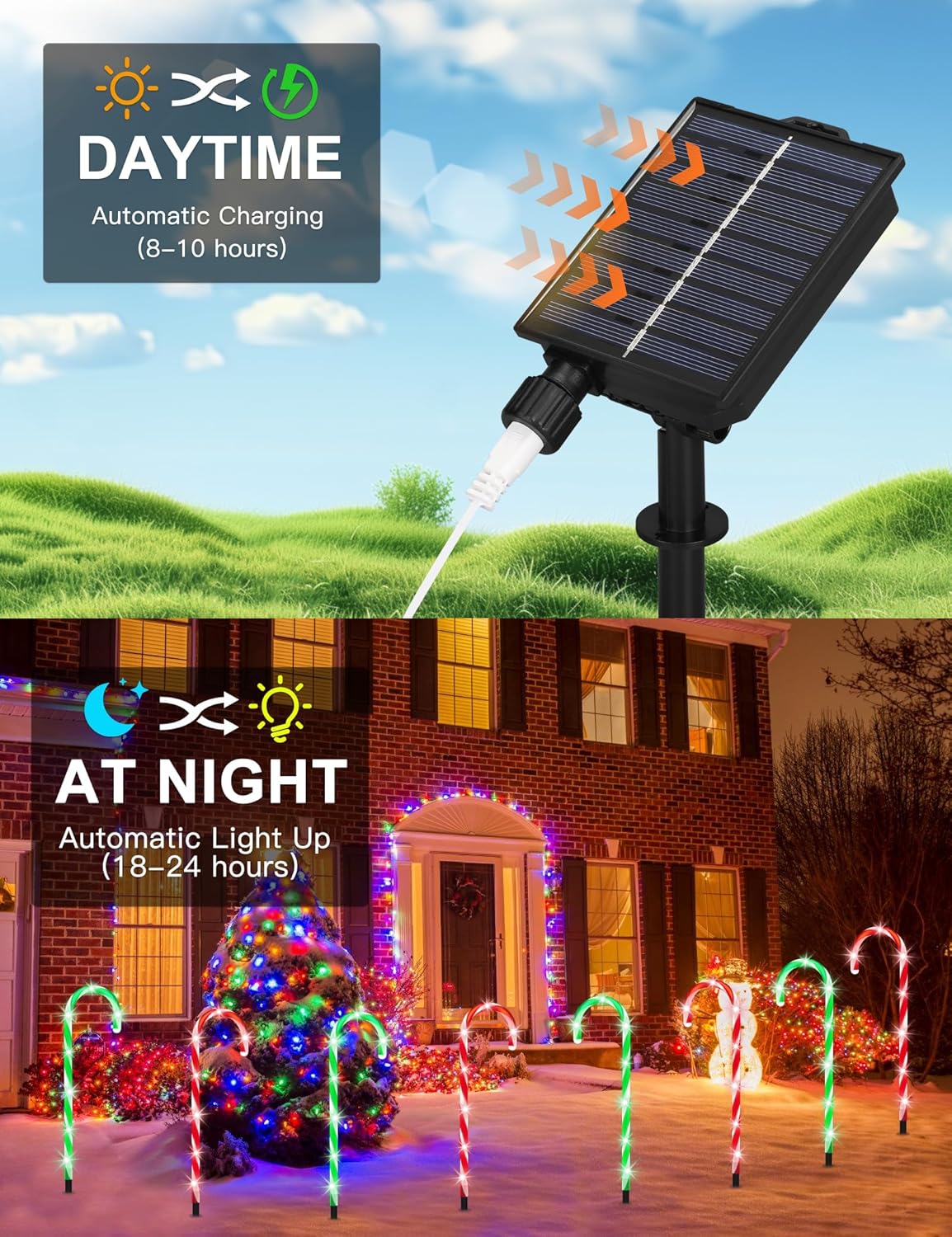 ZHAHA Solar Christmas Pathway Lights Outdoor Decorations, Solar Candy Cane Lights for Yard Patio Garden Walkway with 8 Light Mode, Remote, Timer, 48 LED, Upgraded Christmas Outdoor Decorations, 8 Pack