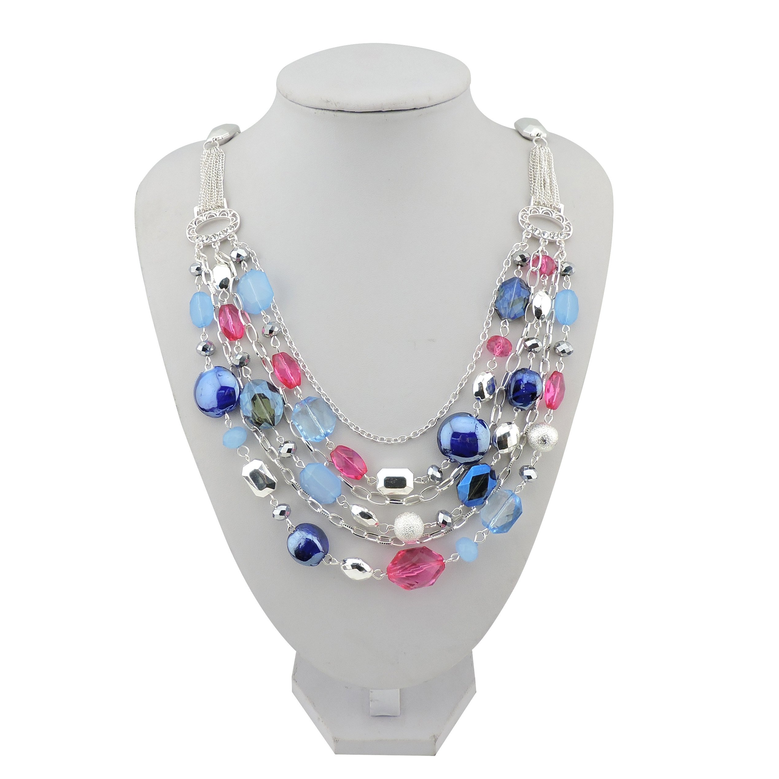 Bocar, collana multistrato con catenine, smaltata e con cristalli colorati, per donna